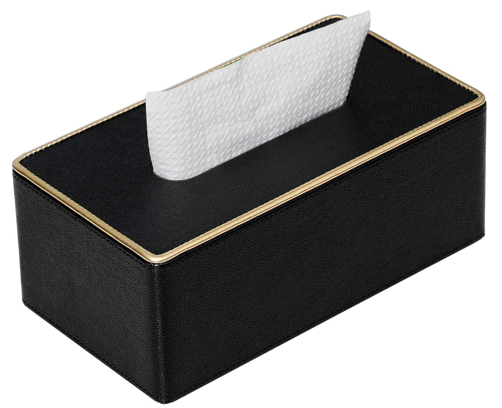 GOLRANLYE Tissue Box Cover Rectangular 9.8"(L) x 5.3"(W) x 4.3"(H) Refined Modern PU Leather Facial Tissue Dispenser Box Holder for Dresser Bathroom Decorative (Black Pearl)