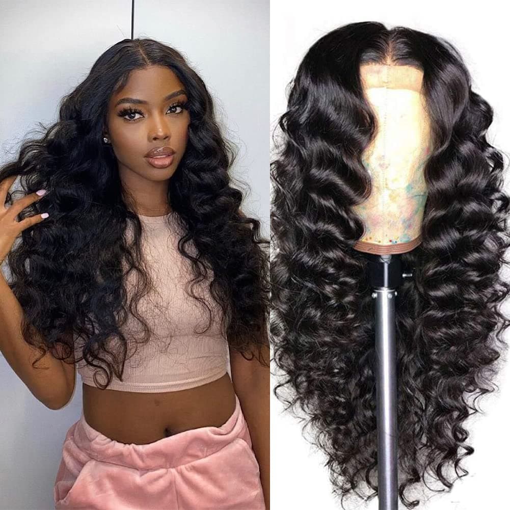 (18, loose deep wave 13 4 lace front wig) - BINF Hair 46cm Loose Deep Wave Human Hair Lace Front Wig for Black Women Brazilian Virgin Hair Loose Deep Wave Wig Pre Plucked with Baby Hair Wet and Wav...