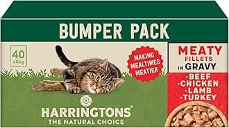 Harringtons Complete Wet Pouch Grain Free Hypoallergenic Adult Cat Food Meaty in Gravy Pack 40x85g - Beef, Chicken, Lamb & Turkey - Making Mealtimes Meatier