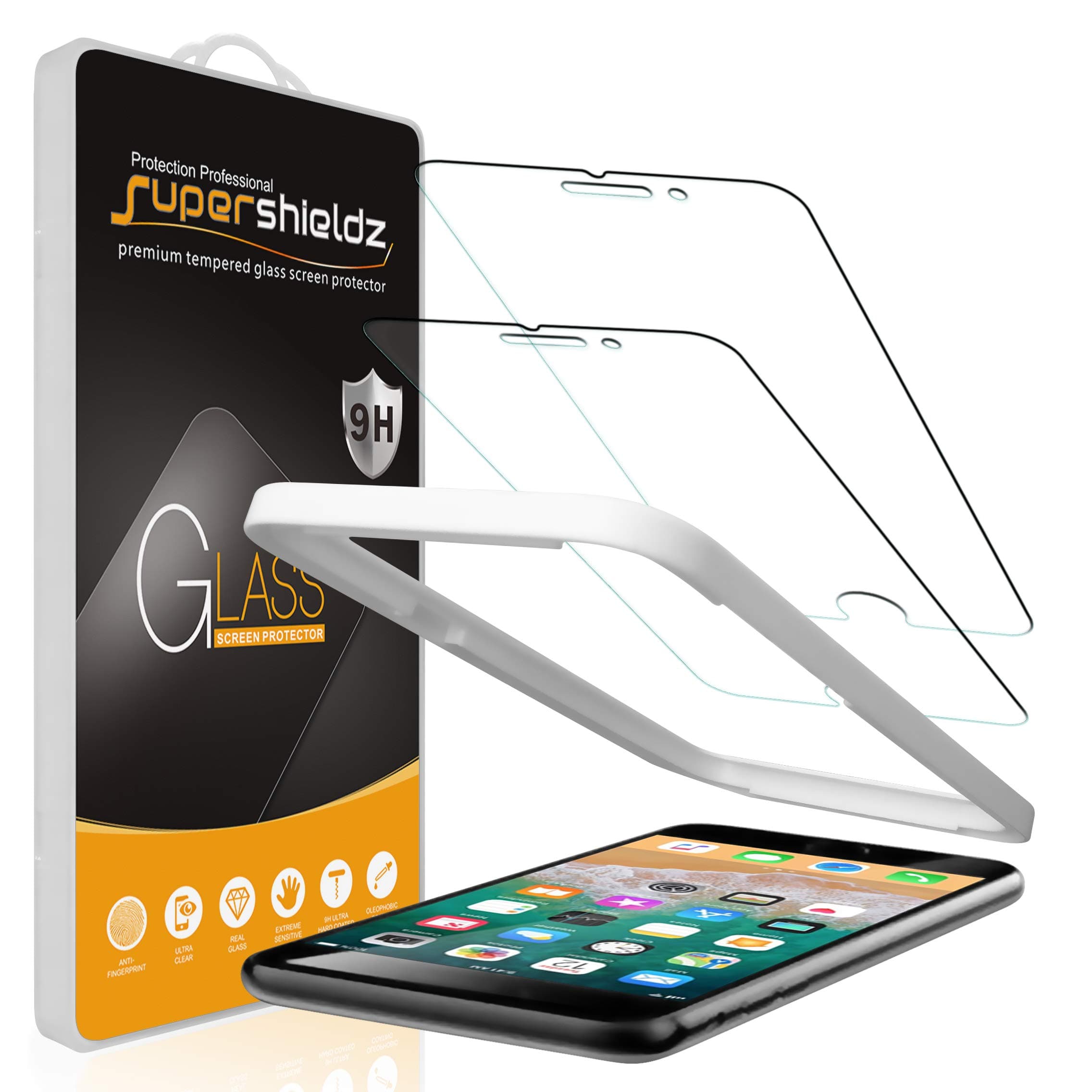 (2 Pack) Supershieldz for Apple iPhone 8 Plus and iPhone 7 Plus (5.5 inch) Tempered Glass Screen Protector with (Easy Installation Tray) Anti Scratch, Bubble Free