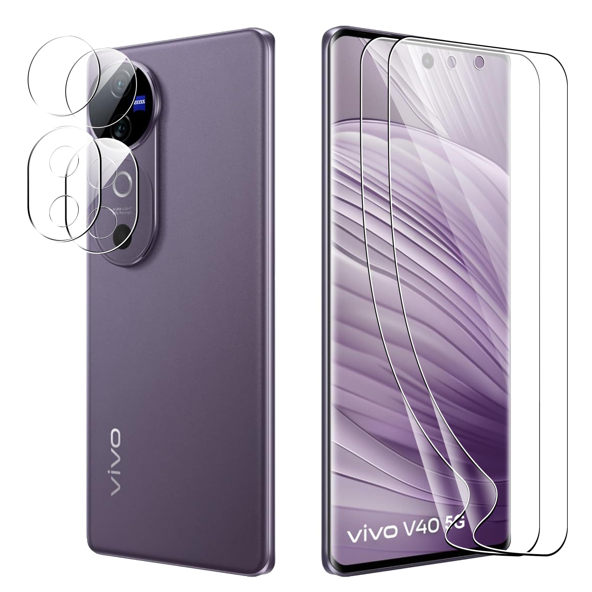 CAUHENYEEScreen Protector for Vivo V40 5G, 4 Pack (2 x TPU Soft Screen Protector + 2 x Tempered Glass Camera Protection), Anti-Scratch, Anti-Fingerprint, Oil Resistant