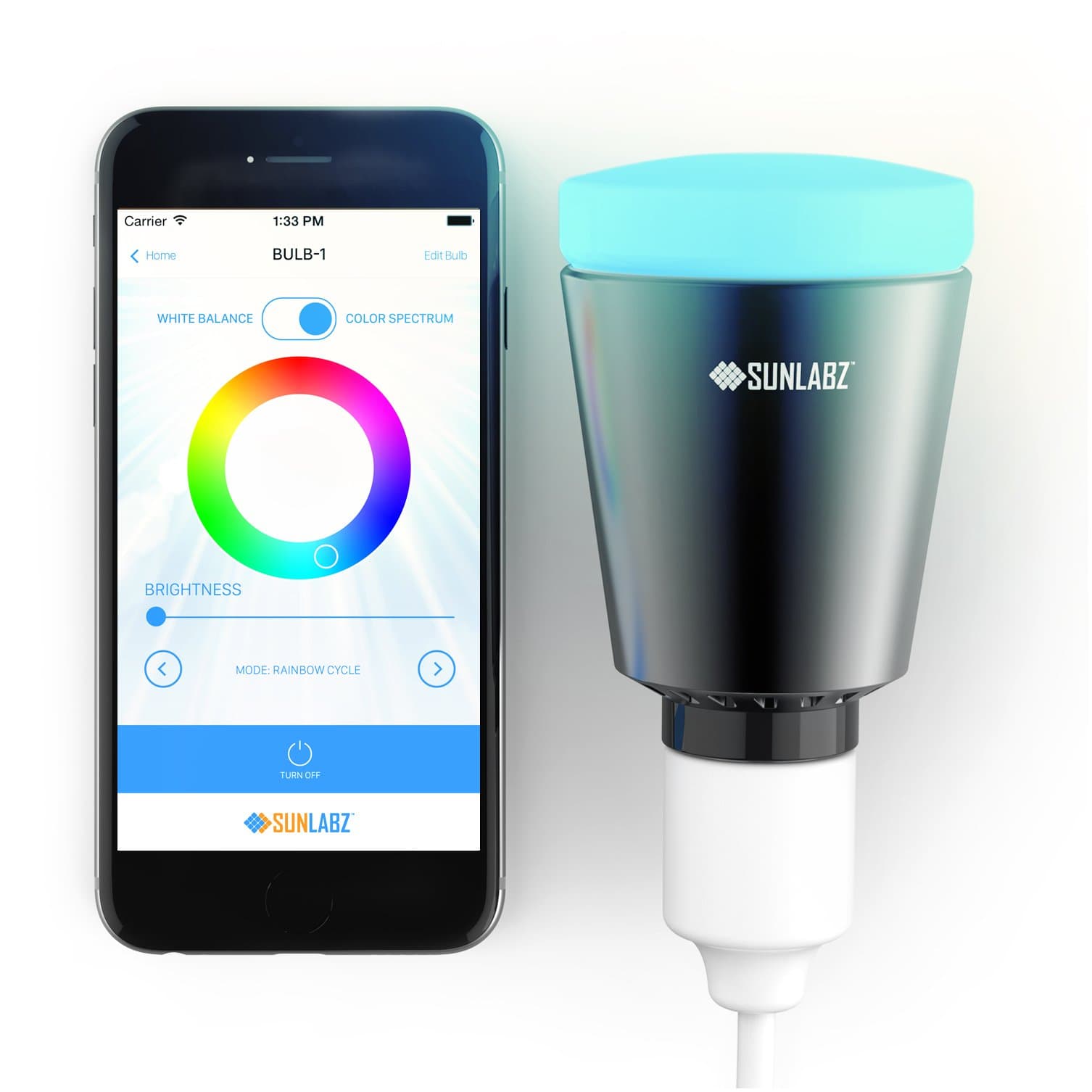 SunLabz Bluetooth Smart Light - Smartphone-Controlled, Color-Changing, Dimmable LED Bulb That Works with iPhone & Android Devices (Black)