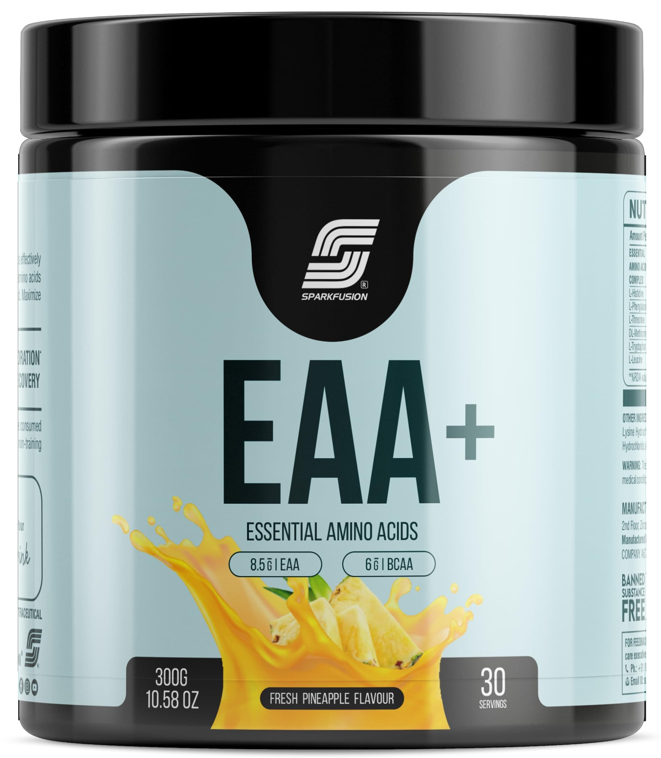 Sparkfusion 8500 mg Eaa+ & 6000mg Bcaa (300 gm) Essential Amino Acids | Pre/Intra Workout and Muscle Growth & Recovery | All 9 Essential Amino Acid EAA Powder (Fresh Pineapple)