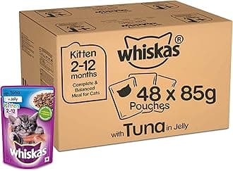 Whiskas Kitten (2-12 Months) Wet Cat Food, Tuna in Jelly Flavour, 48 x 85 g Pouches