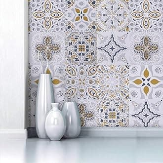 Timeet Self Adhesive Wallpaper Glossy Tile Effect Sticky Back Plastic Peel and Stick Wallpaper Contact Paper Vinyl Flim Tile Stickers Waterproof Backsplash Kitchen Countertop Shelf 44 x 200cm