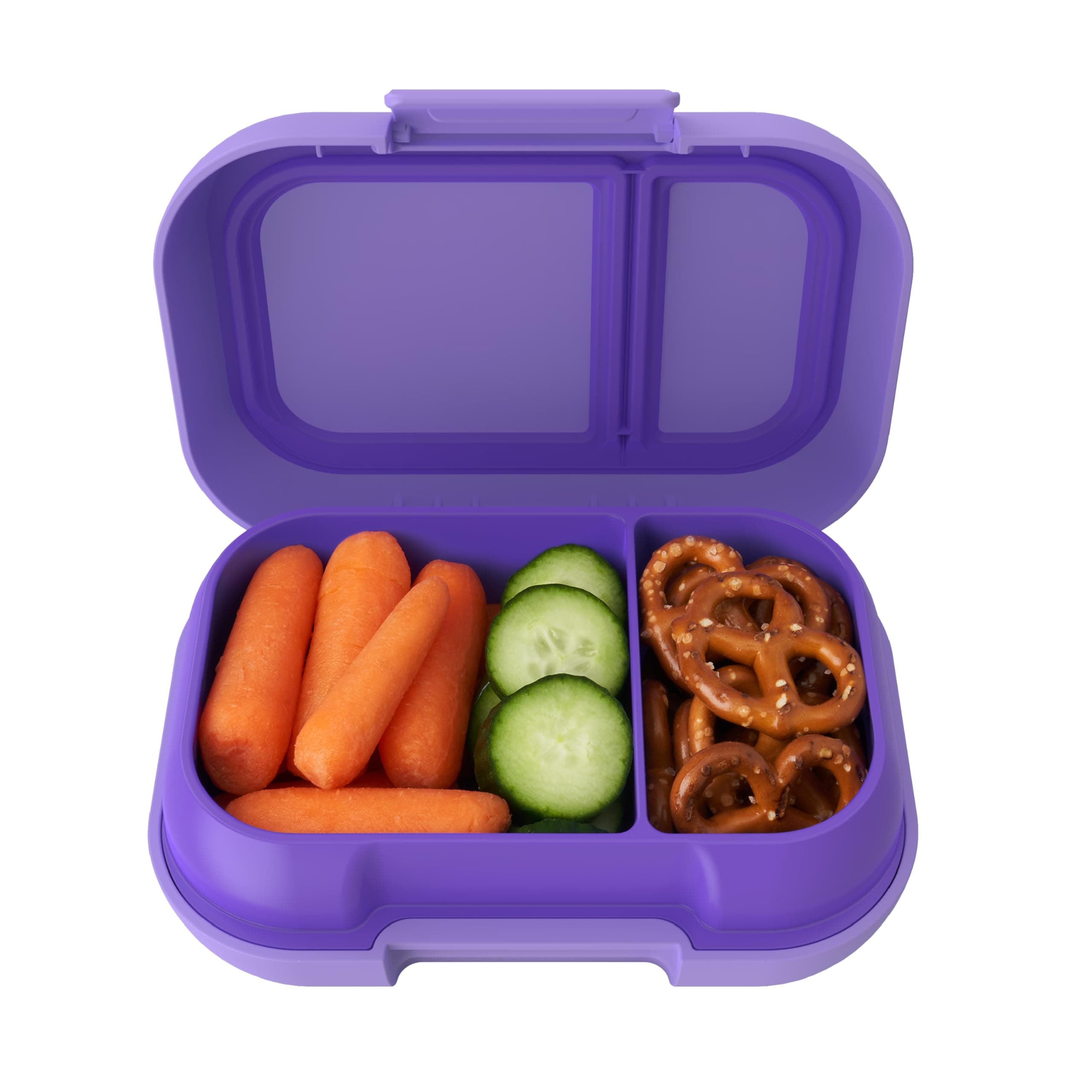 Bentgo Kids Snack - 2 Compartment Leak-Proof Bento Box Container for Snacks and Small Meals, Easy-Open Latch, Dishwasher Safe, BPA-Free for School, Daycare, & Sports - Ideal for Ages 3+ (Purple)