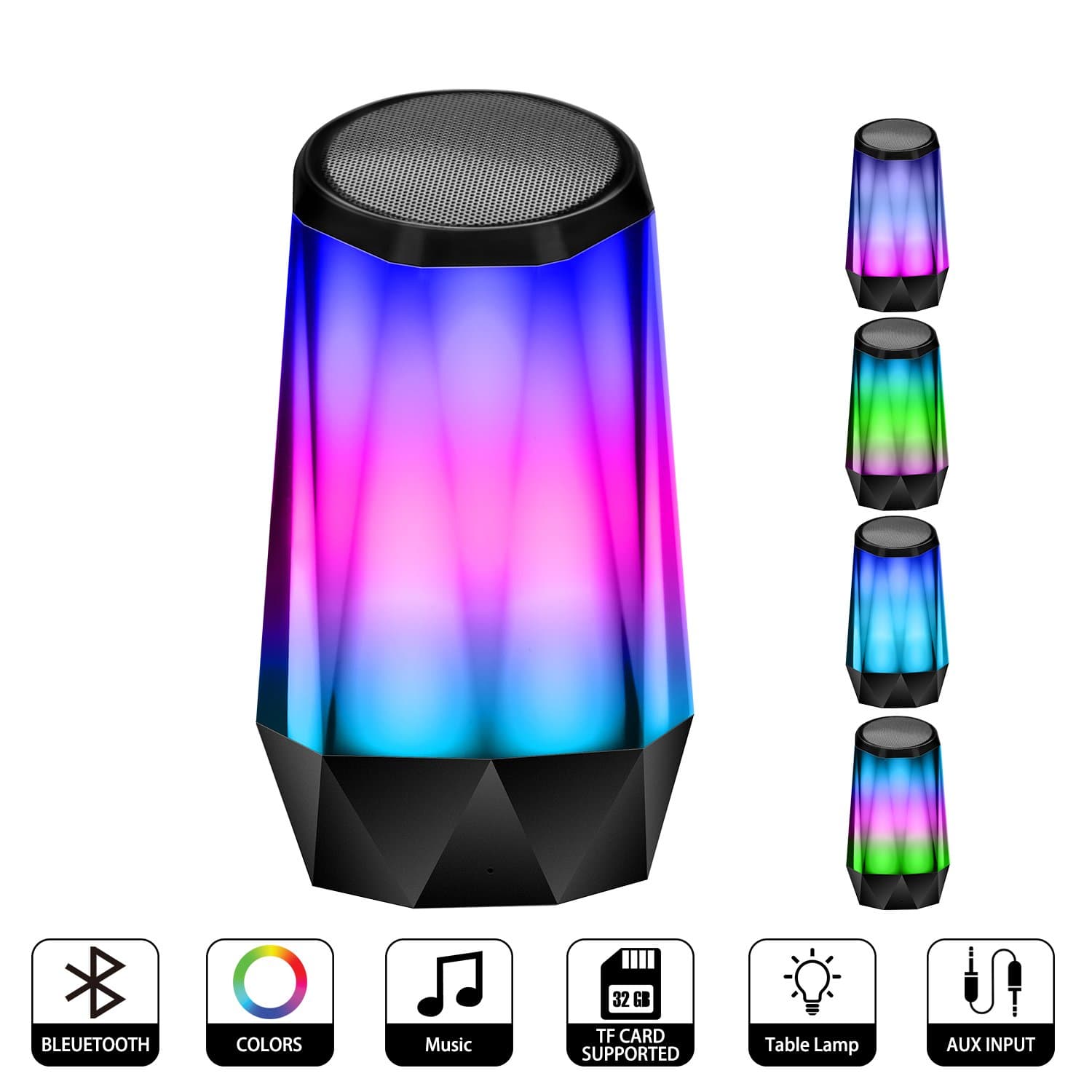 Amouhom Crystal Bluetooth Speaker Wireless, Protable LED Touch Sensor Colorful Night Light, Best Gift for Men&Women&Kids.