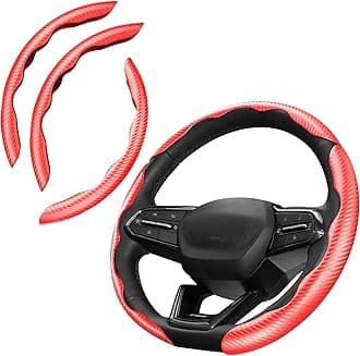 3 Piece Carbon Fiber Steering Wheel Cover, Car Steering Wheel Cover for Men/Women, Anti-Slip, Comfortable Grip, Durable, Universal for 99% Car Interior Accessories (Red)