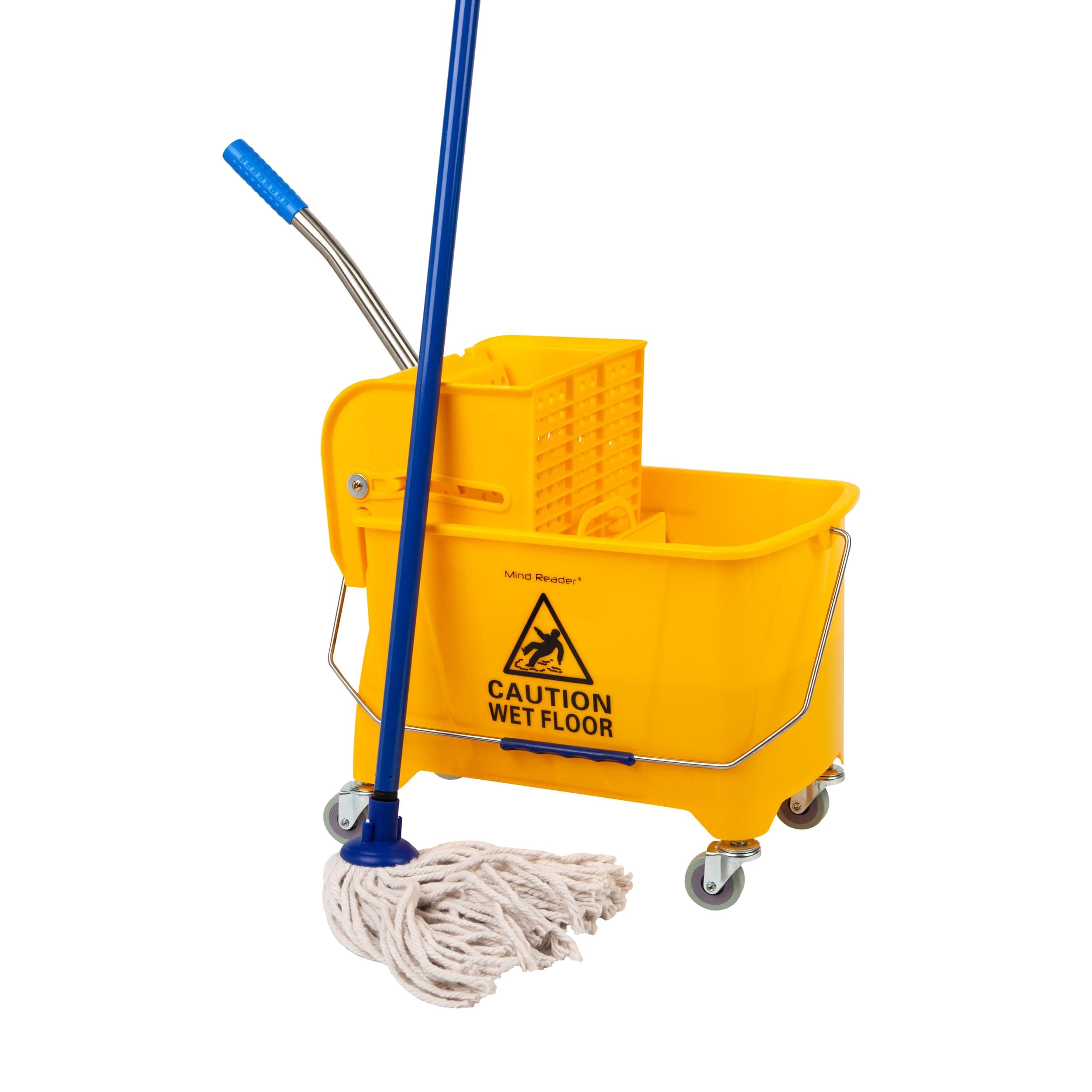 Mind Reader Commercial Mop Bucket - With Down Press Wringer - 22 Quart Capacity - Yellow - Mopt20-Ylw