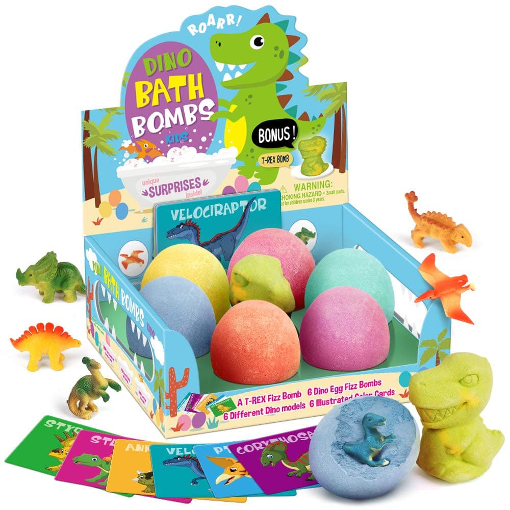 Dr. Daz Dino Egg Bath Bombs with Surprise Inside - Kids Bath Toys with Dinosaur Gifts for Boys & Girls