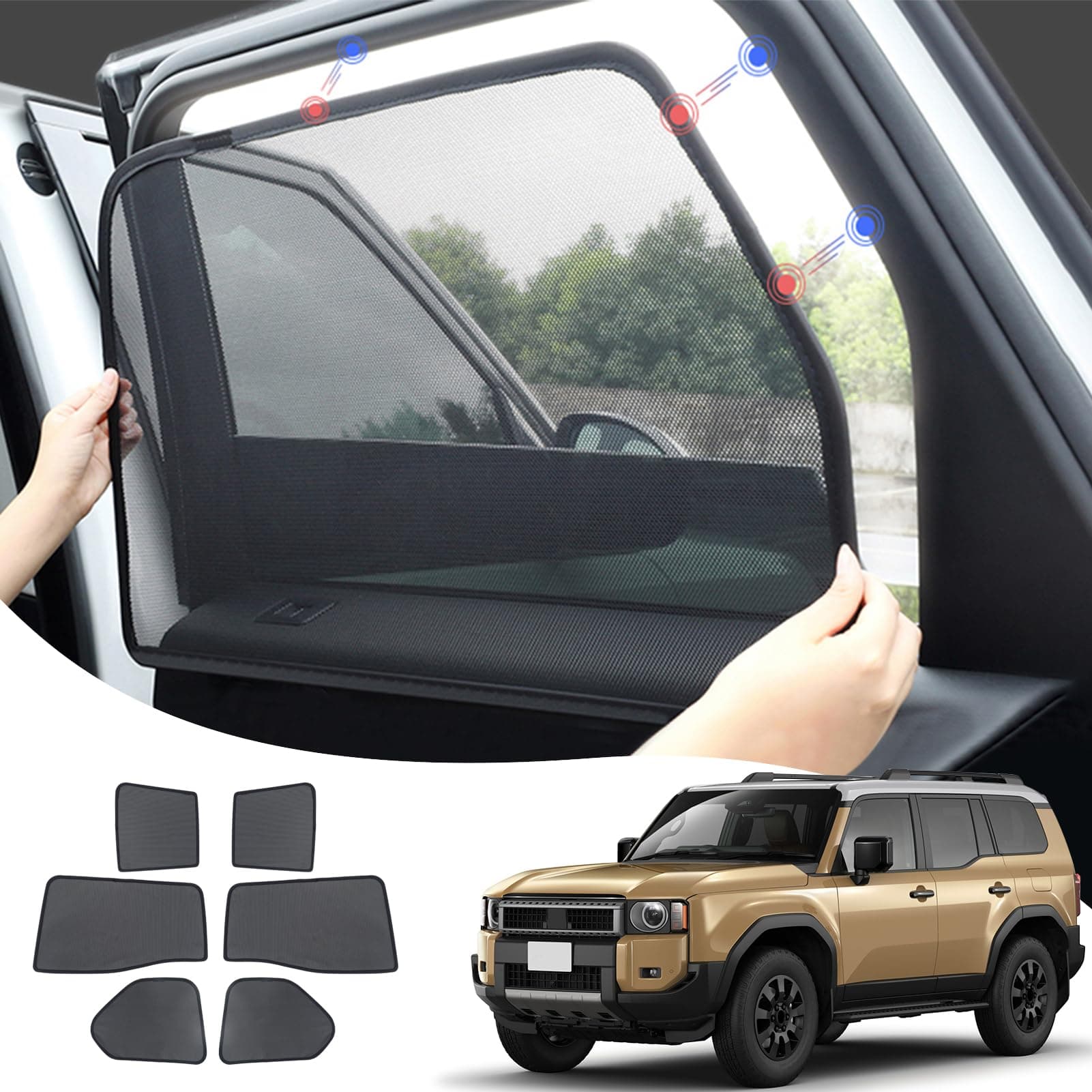 Car Window Sun Visor Car Side Window Breathable Mesh for 2024 2025 2026 Toyota Land Cruiser 250 1958 Prado Lc250 J250 Interior Decoration Accessories Modification