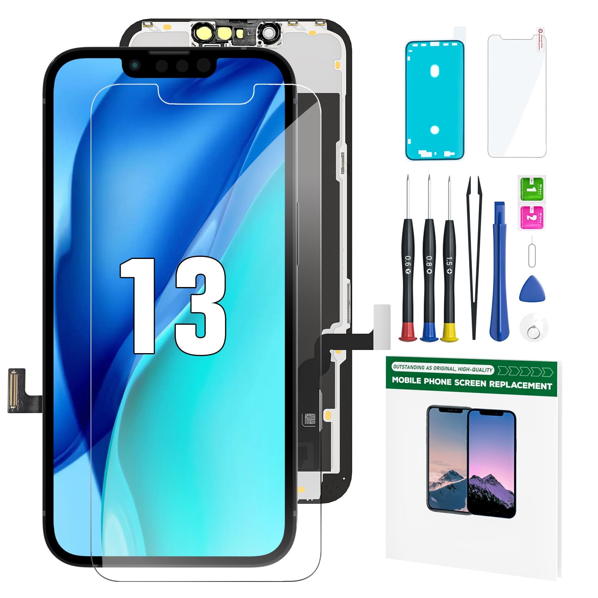 iPhone 13 Screen Replacement Kit 6.1" LCD Display 3D Touch Full HD Digitizer Full Assembly Repair Kits Screen Protector for A2633 A2482 A2631 A2634 A2635 (not for 13 mini,Pro,Promax)
