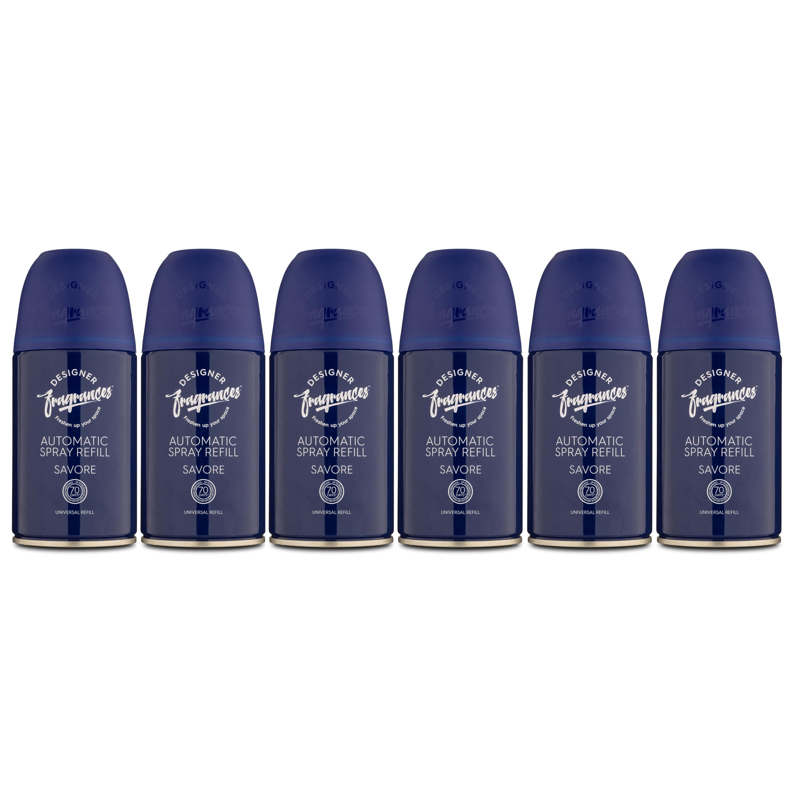 6 Pack Savore Automatic Room Spray Universal Refill Air Freshener Cans - For Home & Vehicles – Upto 70 Days of Luxury Lasting Smell - Deodorise & Neutralise Odours – 250ml
