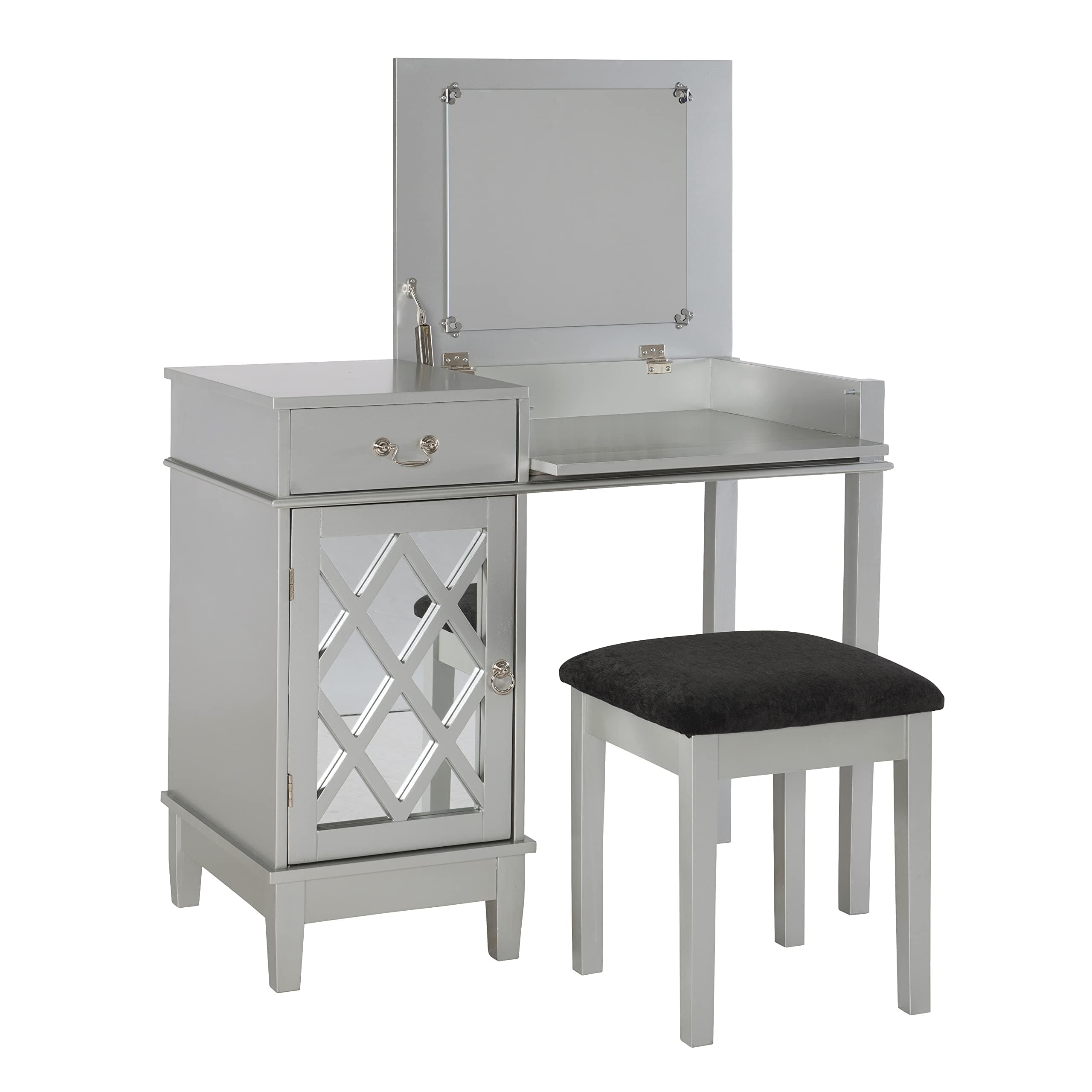 Linon Sandra Lattice Silver Vanity Set, 30" x 36" x 18"