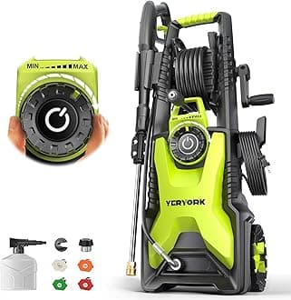 Pressure Washer, Adjustable PSI 2.5 Max GPM, Power Washer with 33 FT Hose Reel, Steel Wand, 500ml Foam Cannon, 4-Nozzle Set, Electric Pressure Washer for Cars, Fences, Patios