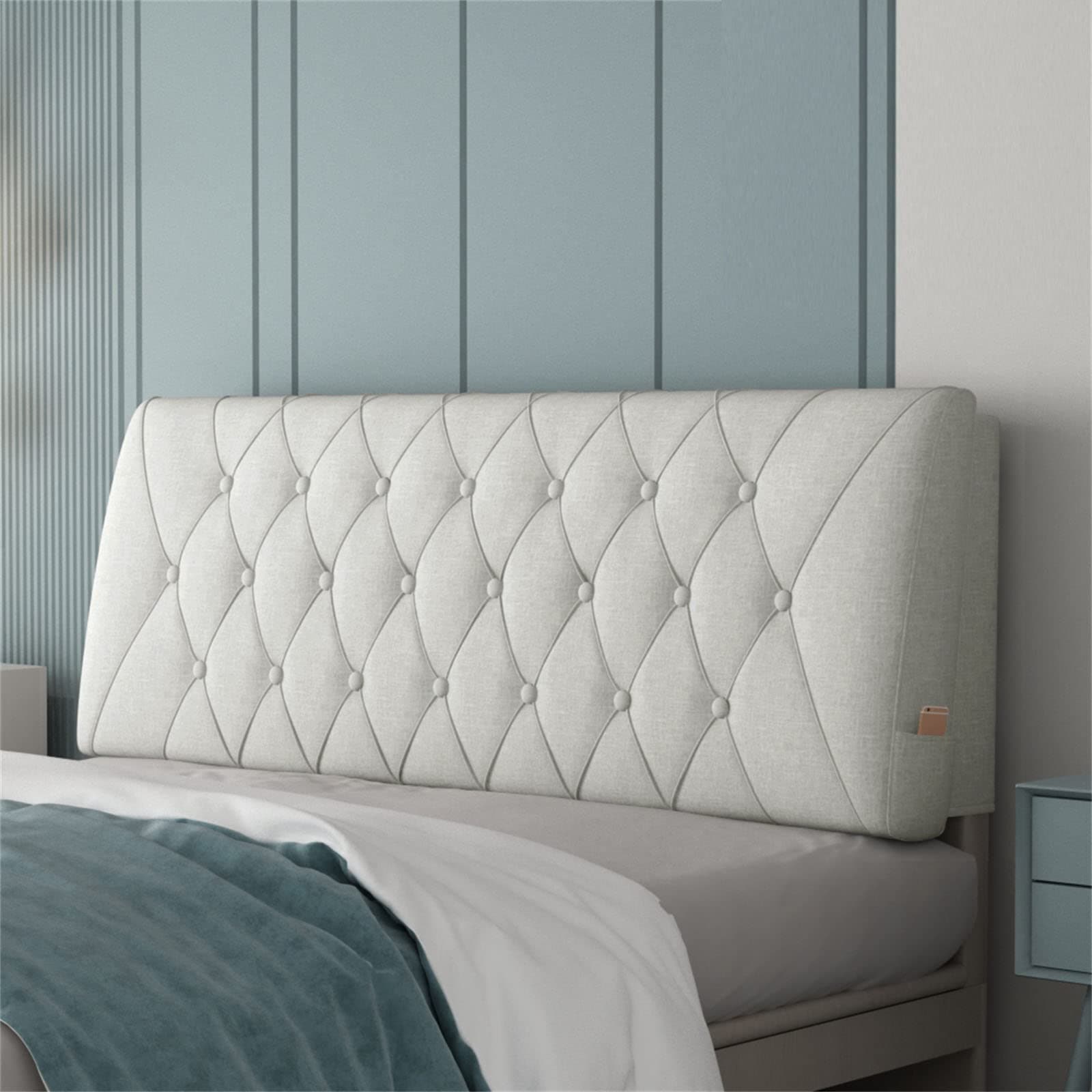 Bedside Cushion Bed Backrest Linen Headboard Cushion Support Reading Pillow Bolster for Twin Full Queen King Daybed Bed Bunk Bed Removable Washable,Gray,59"/150cm(Queen)