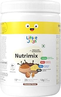 Little Joys Chocolate Nutrimix 13+ (350g) | Naturally Sweetened with Dates & Jaggery | With 23 Essential Vitamins & Minerals | 12g Protein per Serving | Supports Overall Health & Development | With Ragi, Millet, Almonds & Oats | Chocolate Flavour Nutrition Drink Powder