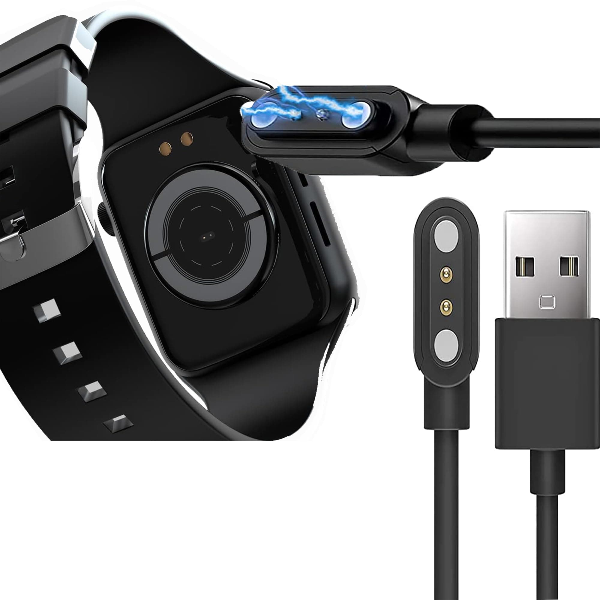 Compatible for Fire-Boltt Ring Bluetooth Calling Smartwatch 1.7" Charger, 2 Pin Magnetic USB Replacement Charging Compatible with Fire-Boltt RING 3 Smartwatch 1.7 Inches-BSW005 (Black)