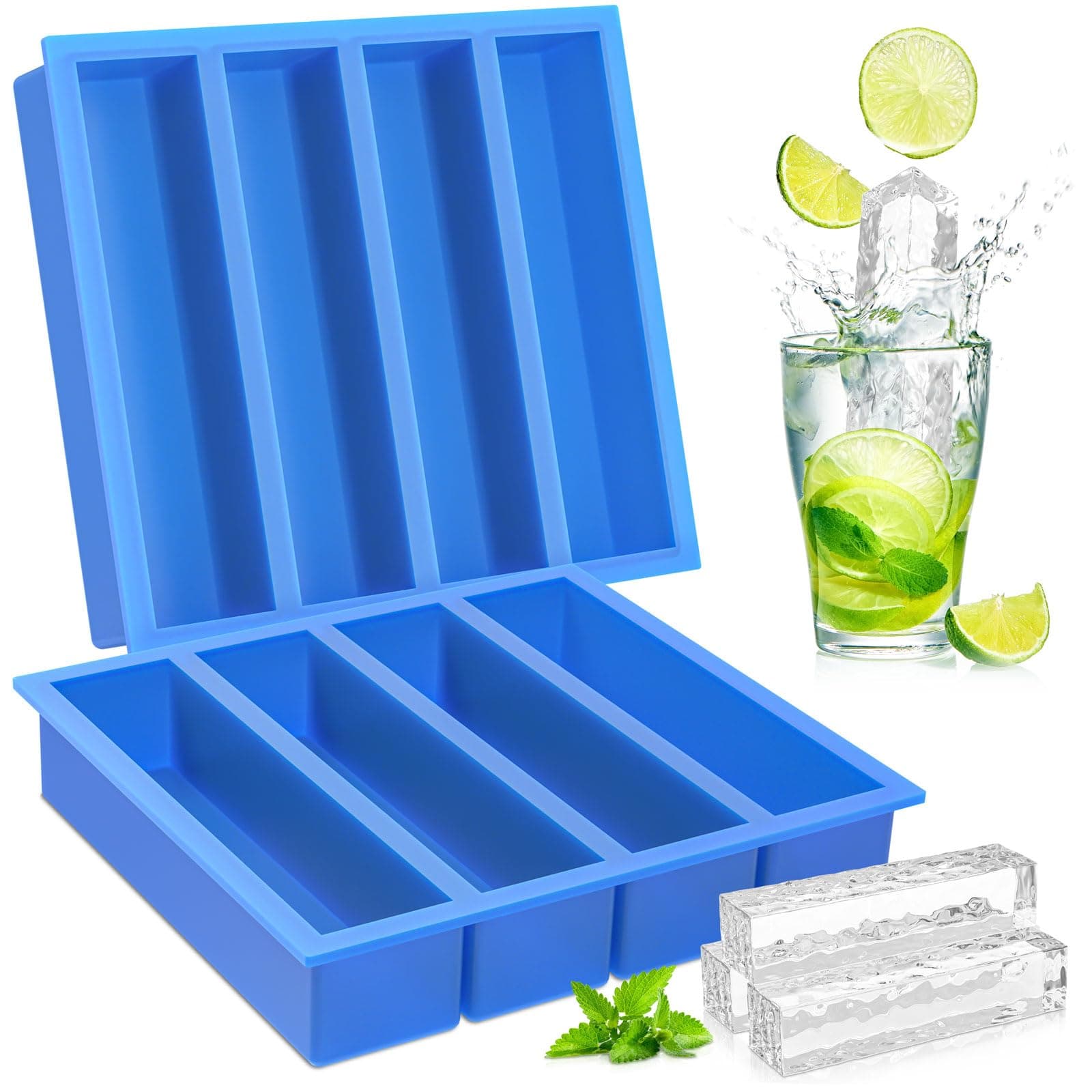 Silicone Ice Cube Trays with Easy Release Ice Cubes for Whiskey, Butter Mold, Set of 2 Blue