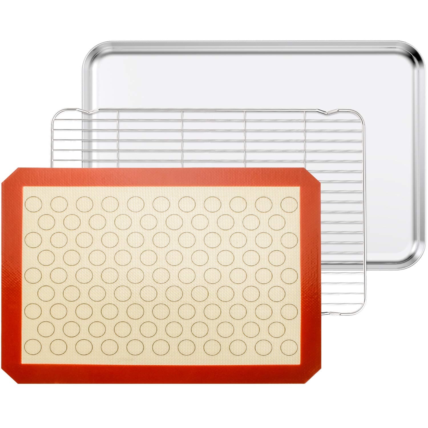 Baking Sheet with Cooling Rack and Silicone Baking Mat, 20 Inch Stainless Steel Bakeware, Healthy & Nontoxic & Rustproof & Easy Clean & Dishwasher Safe