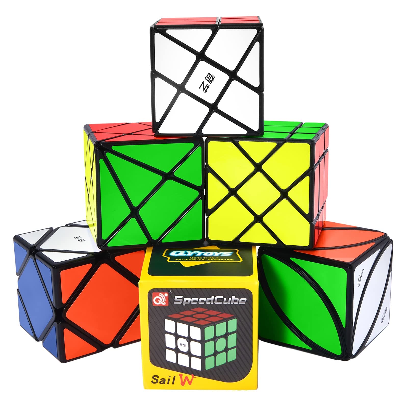 Roxenda Speed Cubes, [6 Pack] Speed Cube Set - Skew Axis Windmill Fisher Ivy 3x3x3 Speed Cube Smooth Magic Cubes Puzzles Collection