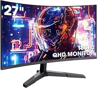 27-Inch Gaming Monitor, Fast VA Panel QHD, R1500, 180Hz, 1ms, DCI-P3 85 percent, DP+HDMI, Game Mode, Eye Protection, Rocker Button Three-Sided Narrow Bezel Design