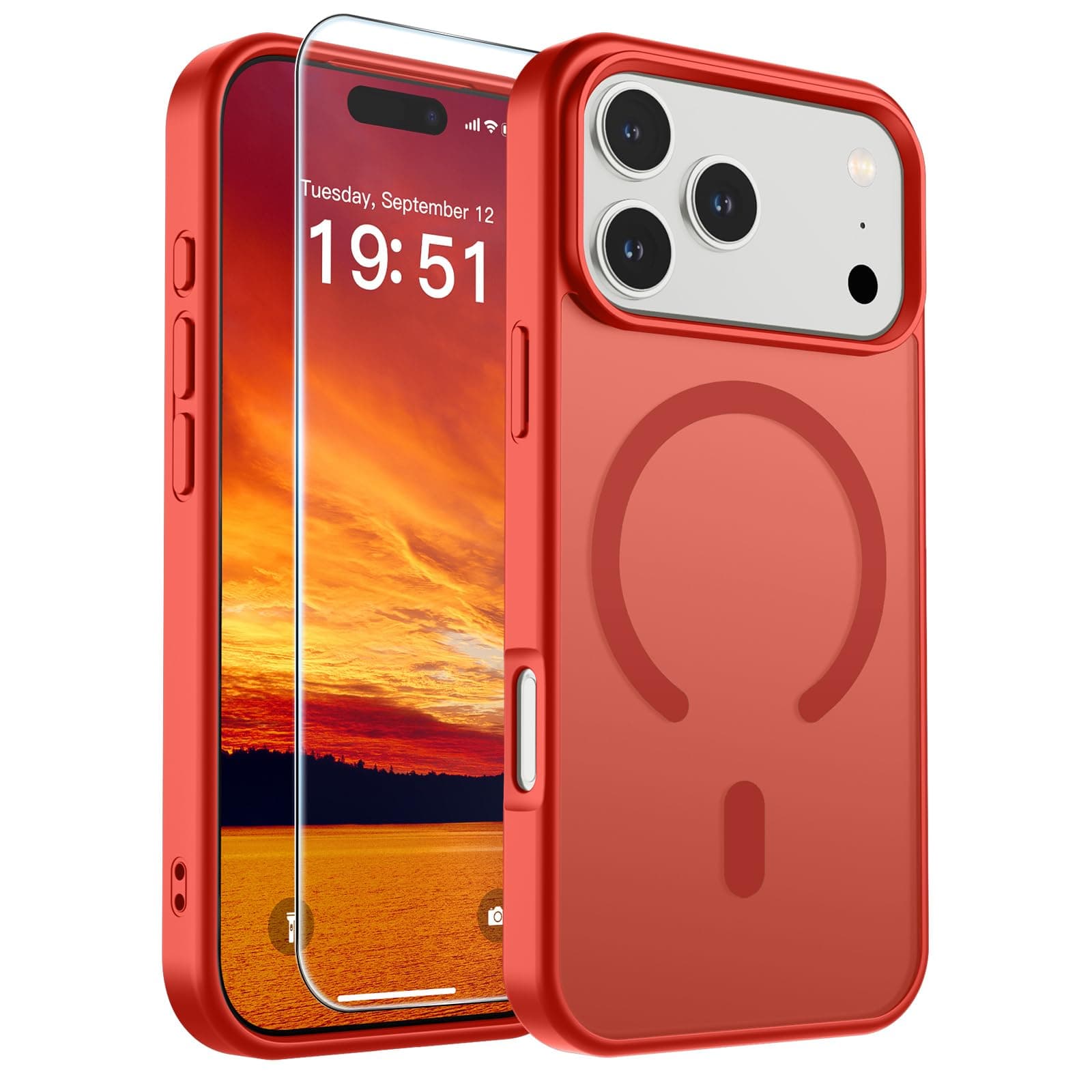 SUPFINE Magnetic for iPhone 17 Pro Case (Compatible with MagSafe)(Military Grade Drop Protection) Translucent Matte Shockproof with Anti-Fingerprint Phone Cover 2025,Red
