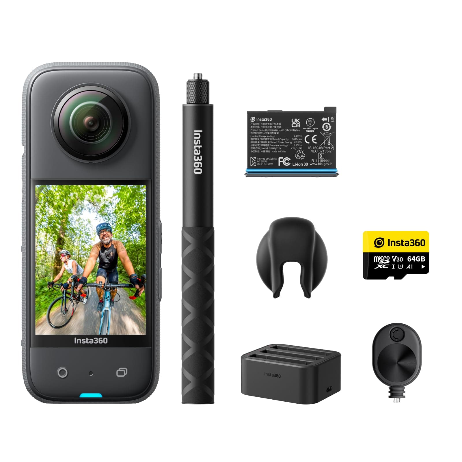 Insta360 X3 Ultimate Kit - 360 Action Camera with 5.7K 360 Active HDR Video, 4K Single-Lens Camera, Waterproof, FlowState Stabilization, 2.29" Touchscreen, AI Editing, for Motorcycle, Wintersports