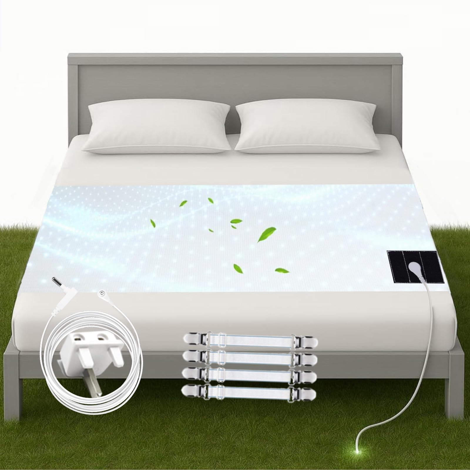 Grounding Bed Sheet Grounding Sheet Earthing Sheet Grounding Mat Earthing UK Conductive with 15ft Grounding Connection Cord Silver Fiber (68x132cm) Sleep Therapy Organic Cotton
