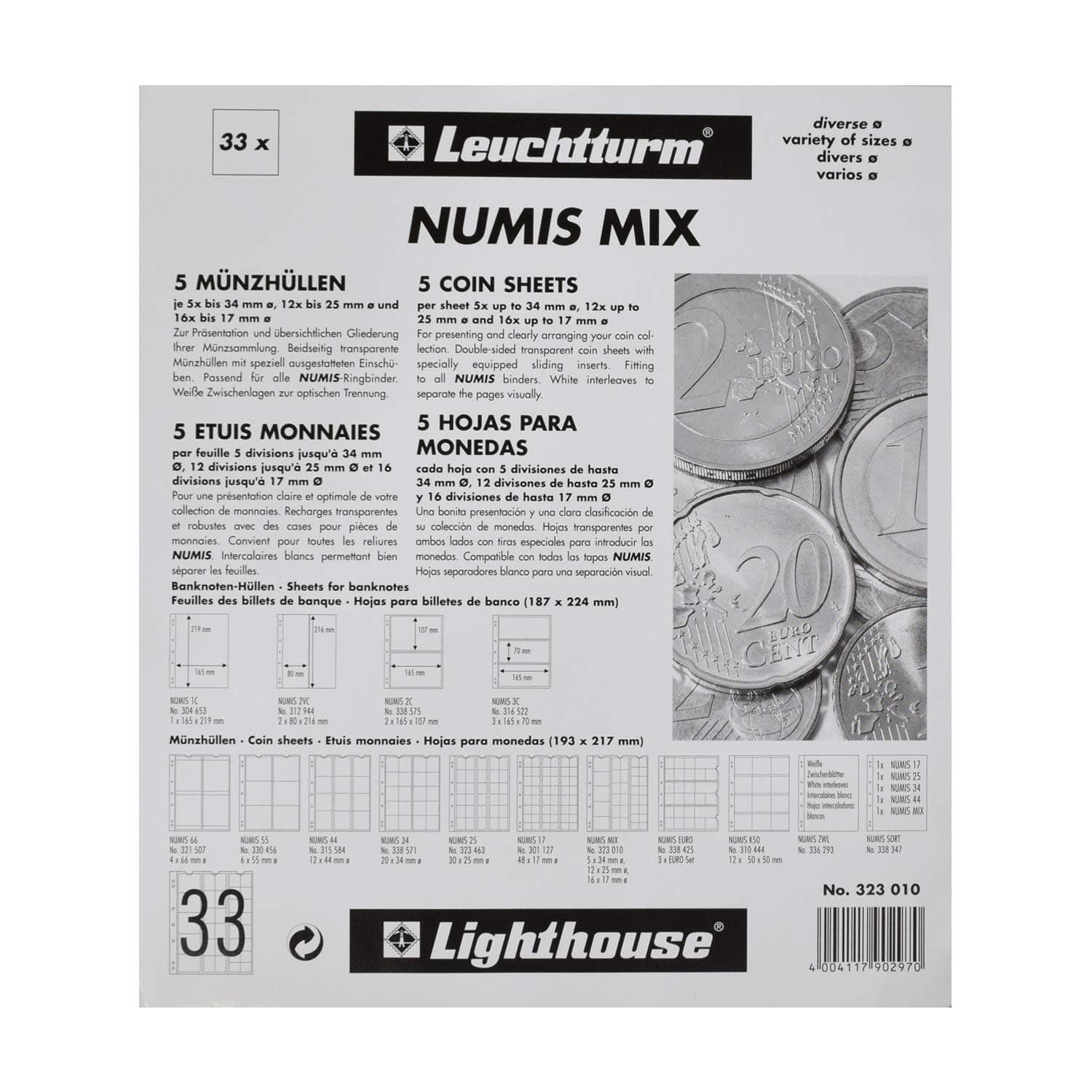 Lighthouse NUMIS Coin Sheets - Clear | 193 x 217 mm | Pack of 5
