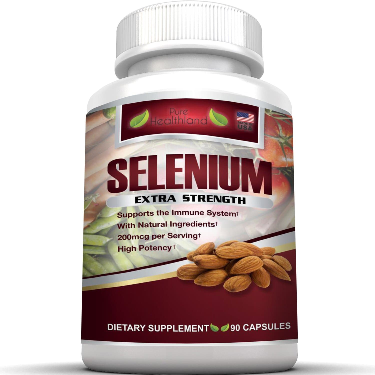 Selenium Extra Strength Supplement Capsules 200mcg Made in USA