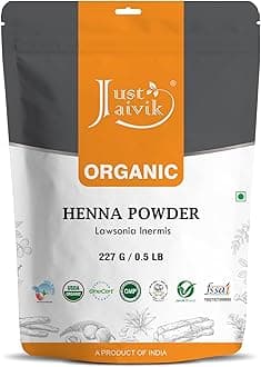 Just Jaivik Organic USDA Certified Henna Powder For Hair Certified by OneCert Asia for USDA Organic Standard 227 Gms / 0.5 LB/ 8 Oz, Natural, No chemical or additive