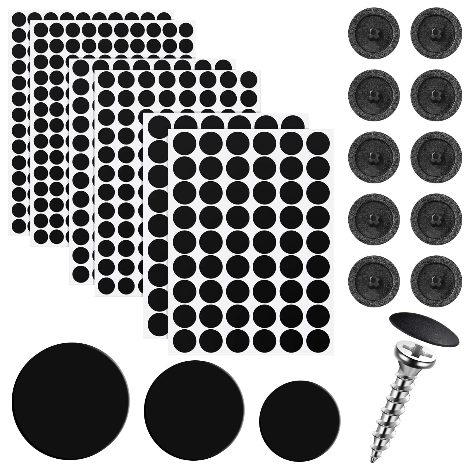 Eersida 100 Pieces Screw Caps Covers Self Tapping Plastic Cap And 580 Adhesive Hole Stickers Furniture Cover For Wood Screws (Black)