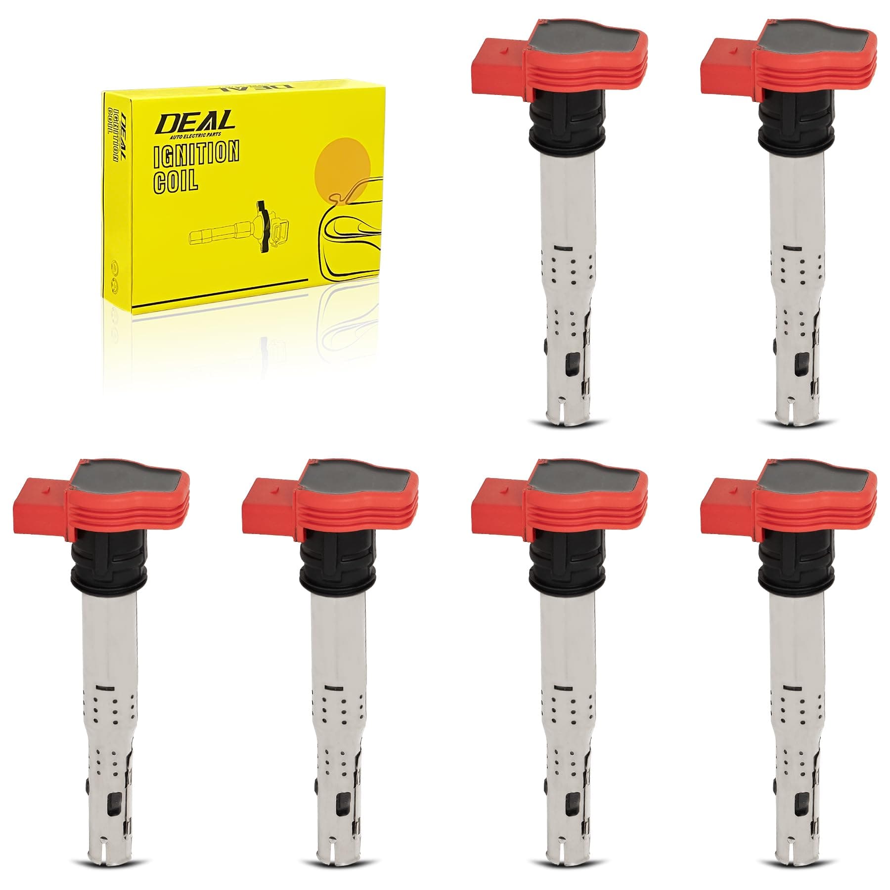 DEAL Ignition Coil Pack, Compatible with Audi A4 A5 A6 A7 A8 Quattro Q5 SQ5 Q7 S4 S5 - VW Touareg - Porsche Panamera Cayenne 3.0L 3.2L V6, Replaces OE UF529 5C1688 E1029 06E905115E, Set of 6