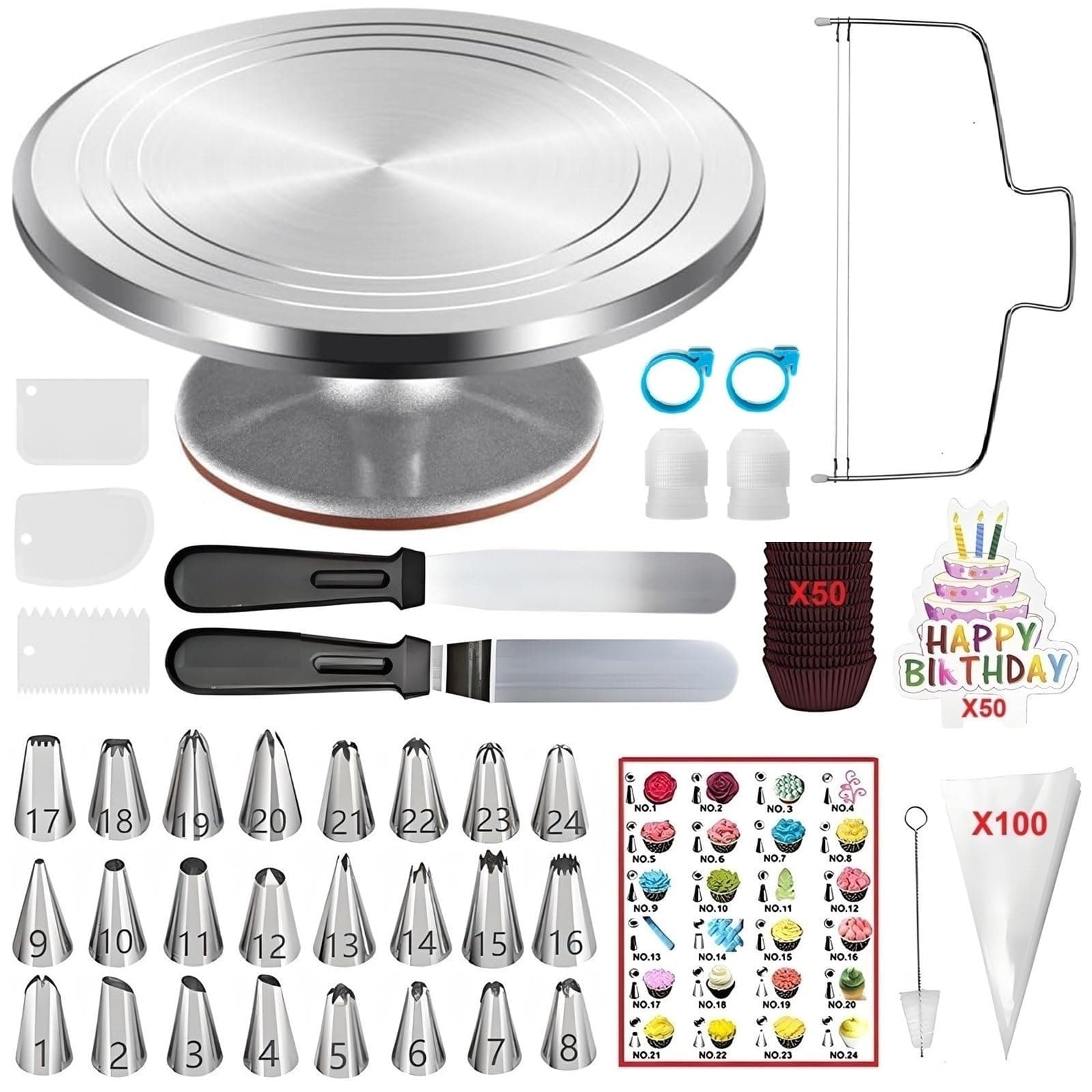 ANSLYQA 237 Pcs Cake Decorating Kit with Aluminium Alloy Rotating Cake Turnta...