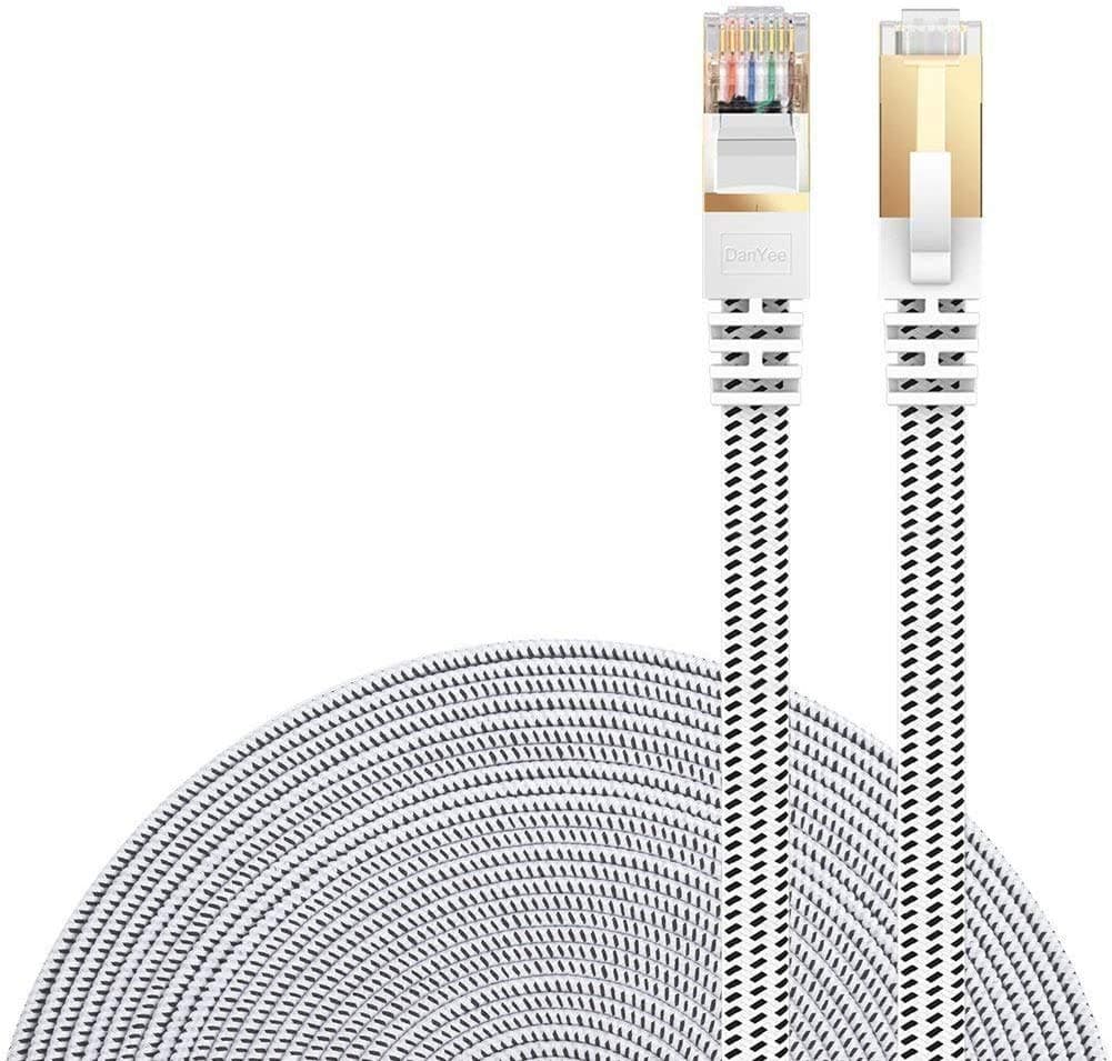 DanYee Cat 8 Ethernet Cable, Nylon Braided 6.5ft CAT8 High Speed Professional Gold Plated Plug STP Wires CAT 8 RJ45 Ethernet Cable 3ft 10ft 16ft 26ft 33ft 50ft 66ft 100ft (White 6.5ft)