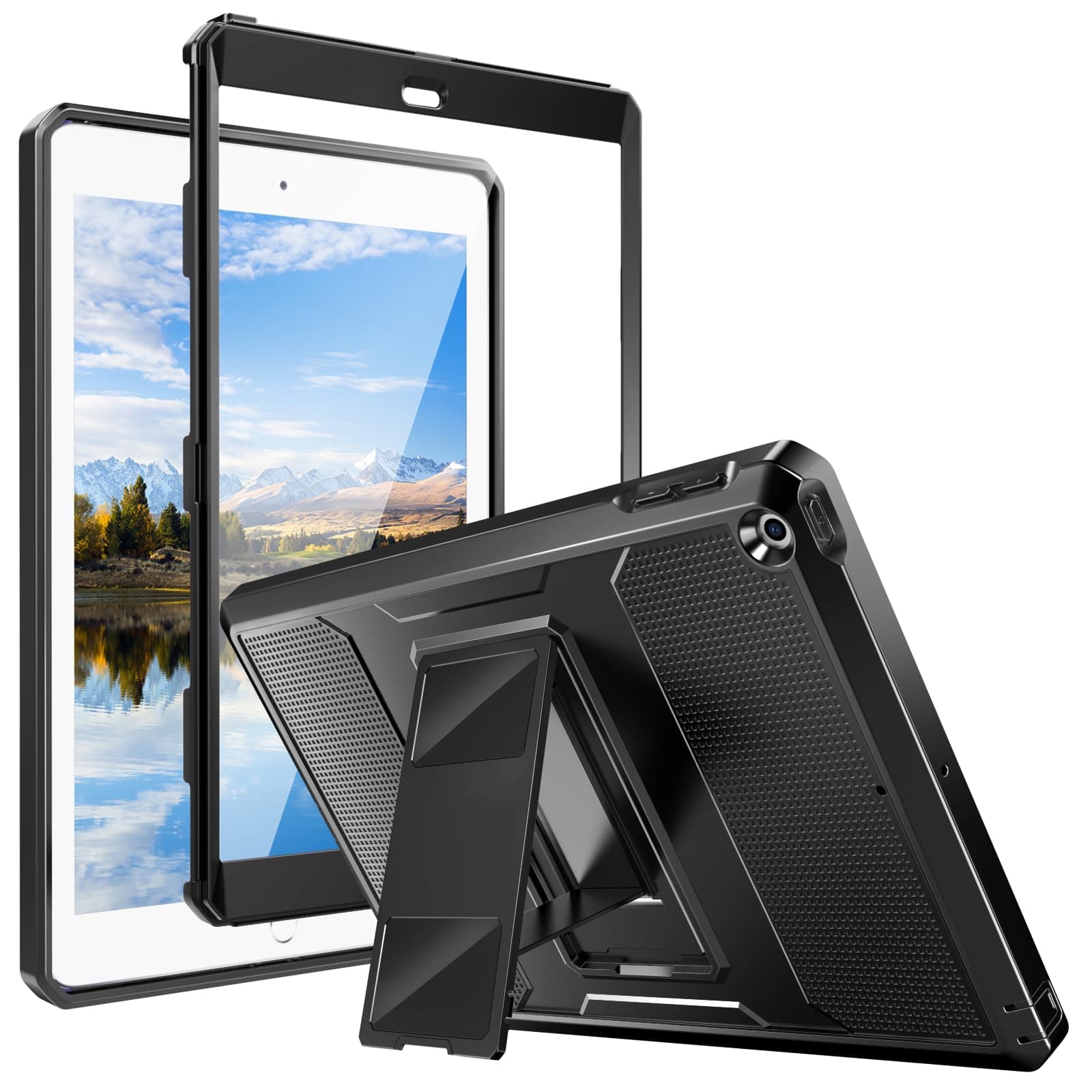 Case Fit 2018/2017 iPad 9.7 6th/5th Generation - [Heavy Duty] Shockproof Full Body Rugged Hybrid Cover with Built-in Screen Protector Compatible with Apple iPad 9.7 Inch 2018/2017, Black