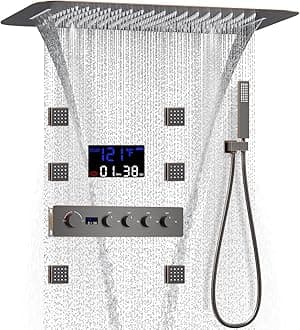 AYIVG Multifunctional Thermostatic Shower System Oil Rubbed Bronze 16 * 24” Concealed Shower Faucet System With Digital Display Shower Valve And Hand Shower And Body Nozzle