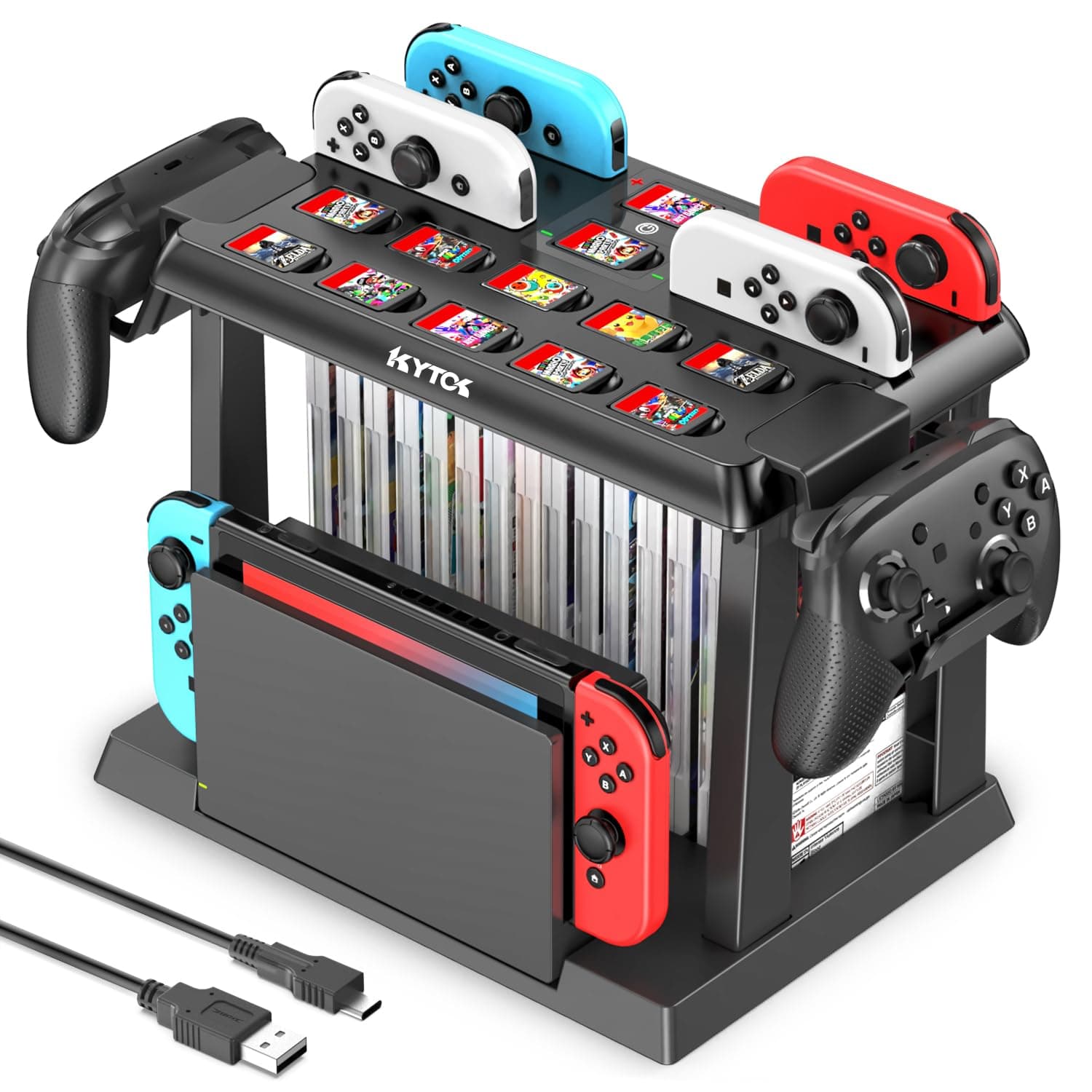 Switch Organizer Station with Controller Charger, Charging Dock for Nintendo Switch & OLED Joycons, Storage for Games, TV Dock, Pro Controller