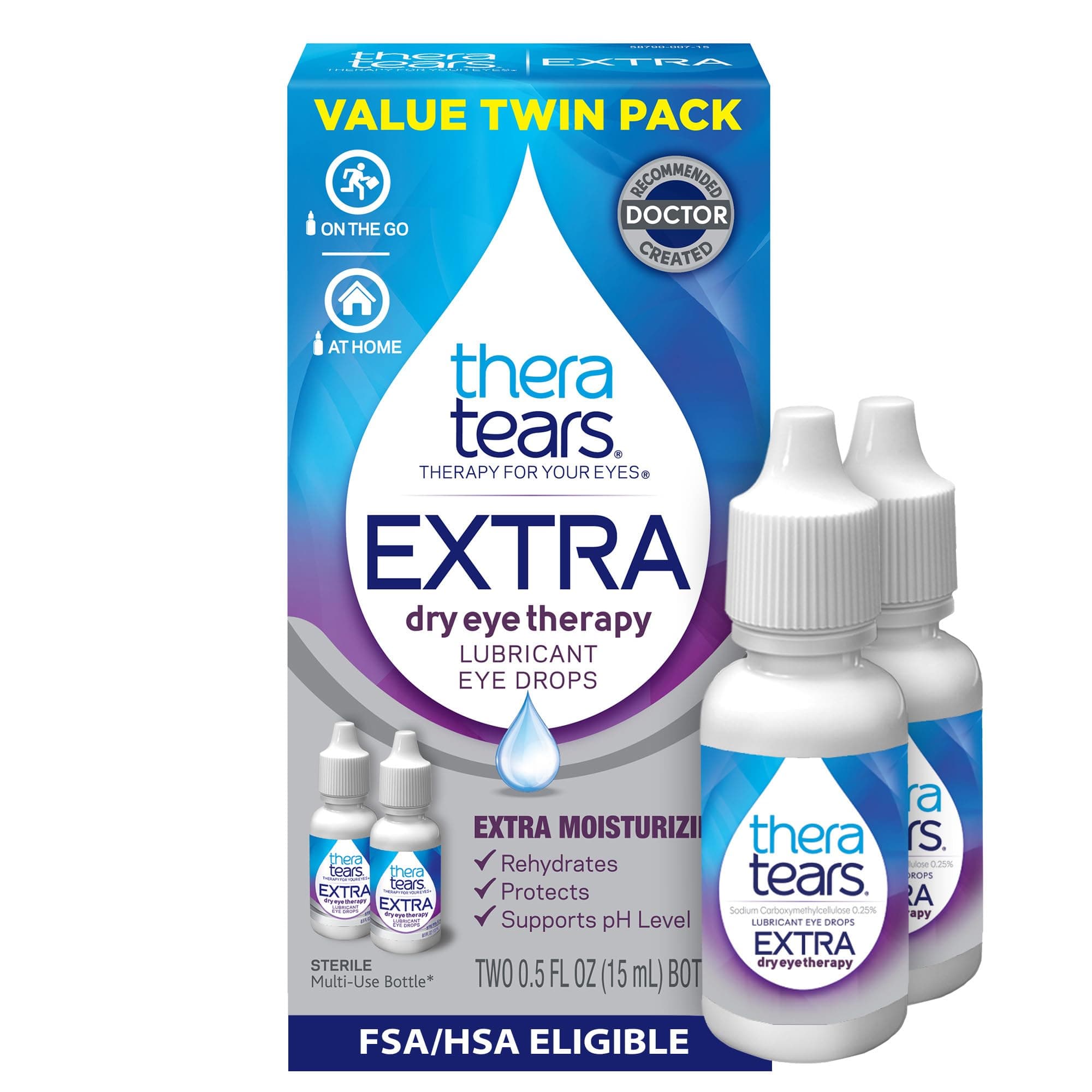 TheraTears Extra Dry Eye Therapy Lubricating Eye Drops for Dry Eyes, 0.5 fl oz Bottle, 2 Count(Pack of 1)