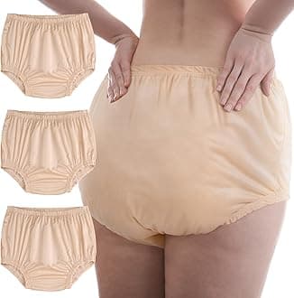 3 Pcs Cloth Diaper Covers for Adult Incontinence Underwear Cover Noiseless Leak-Protection Rubber Pant Washable Reusable Plastic Diaper Cover for Disabled Elderly Postpartum(Beige,XL)