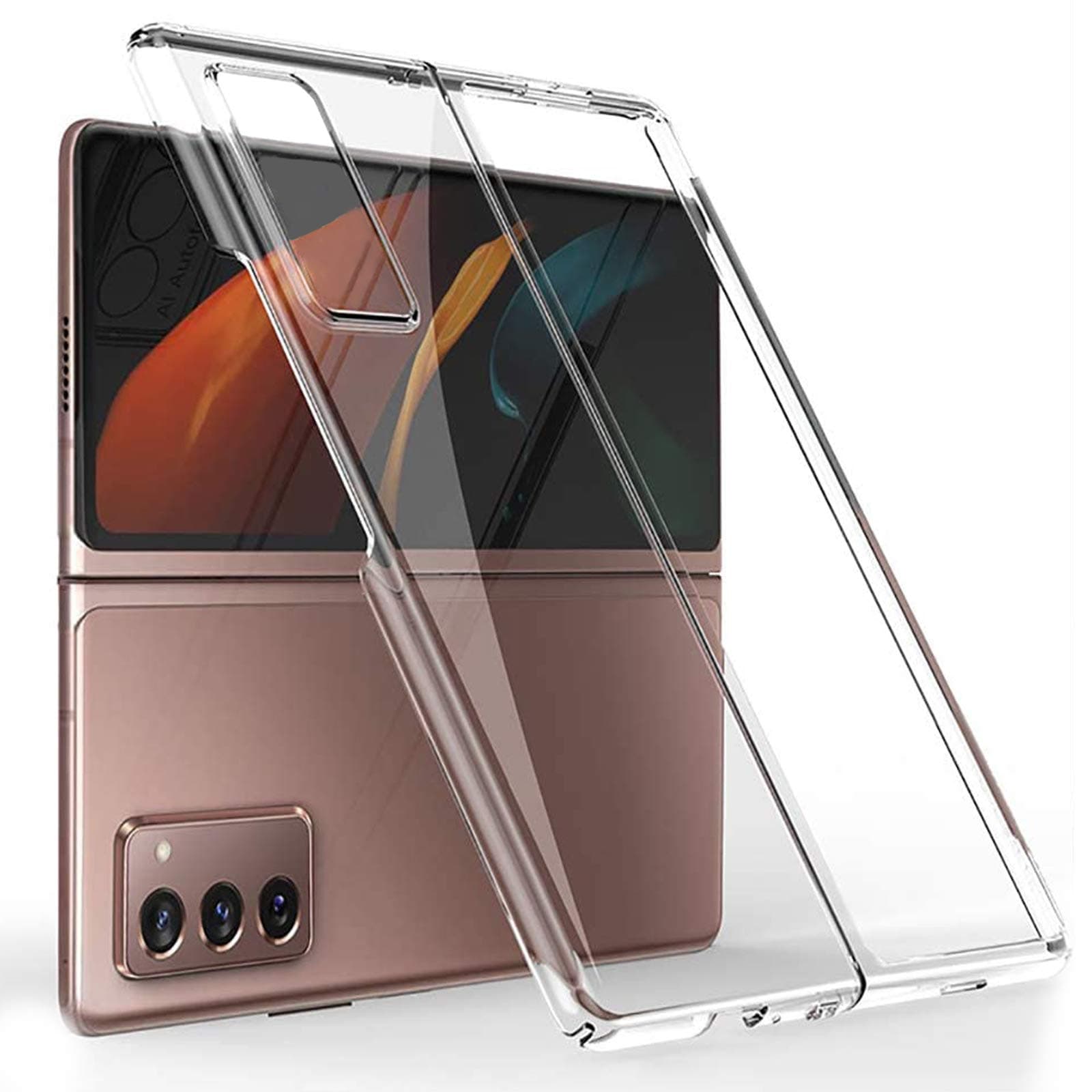 Miimallfor Samsung Galaxy Z Fold 2 5G Case (Back+Front), Transparent PC Cover Anti-Yellow Scratch-resistant Shock-proof Bumper Case for Samsung Galaxy Z Fold 2 5G 2020