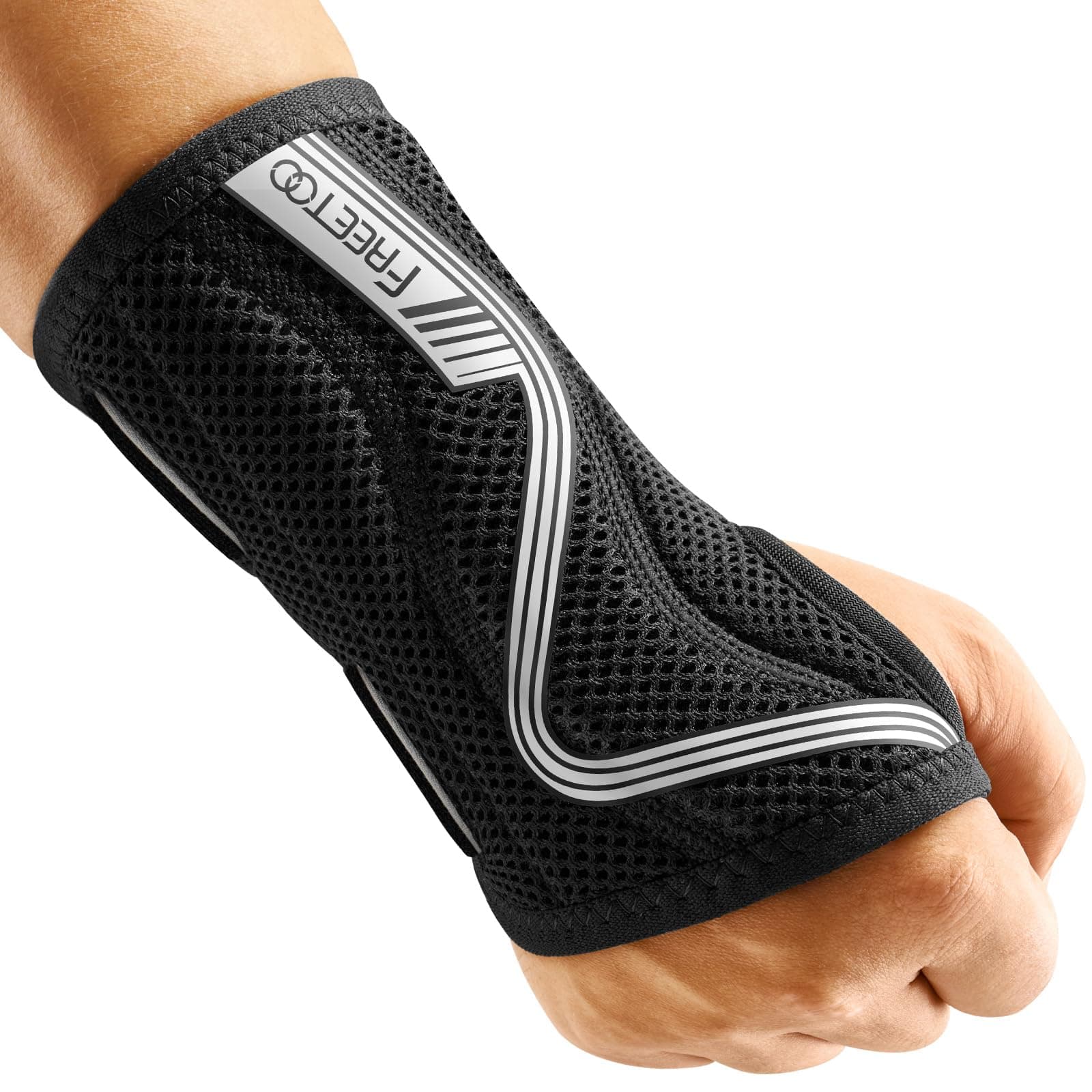 FREETOO Wrist Support S-shaped support for Arthritis, Adjustable Day Night Carpal Tunnel Wrist Splint for Men Women RSI, Sprain, Fracture Wrist Brace （Gray-Large-Right）