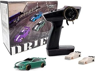Turbo Racing C62 1:76 Scale Drift RC Car with Gyro Mini Full Proportional RTR 2.4GHZ Remote Control with 2 Replaceable Body Shell(Grayish Green)