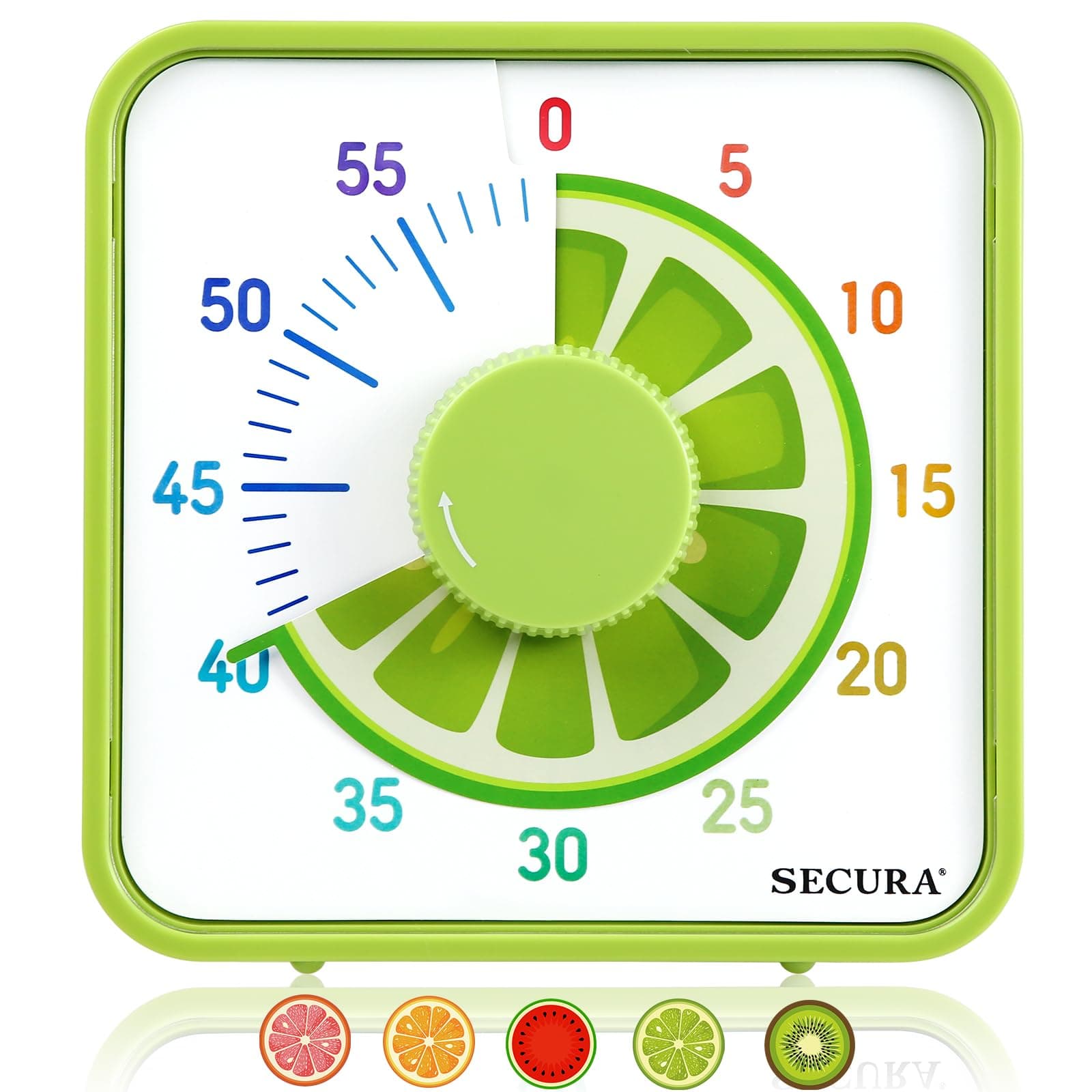 Secura7.5-Inch Fruit Visual Timer for Kids, 60-Minute Countdown Timer for Classroom or Kitchen, Durable Mechanical Timer Clock with Magnetic Backing (Lemon)