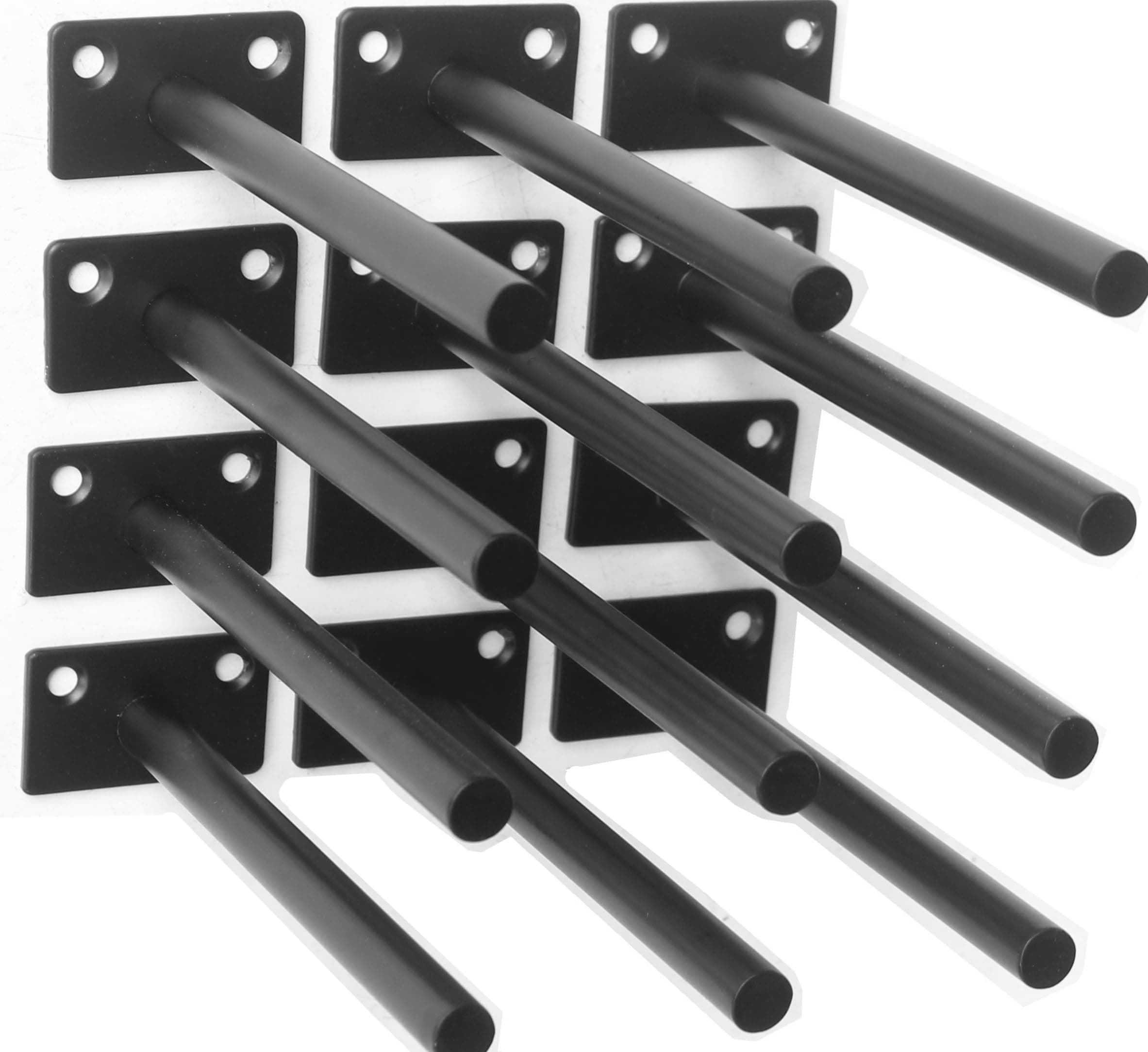 6 Pcs 6" Black Solid Steel Floating Shelf Bracket Blind Shelf Supports - Hidden Brackets for Floating Wood Shelves - Concealed Blind Shelf Support – Screws and Wall Plugs Included