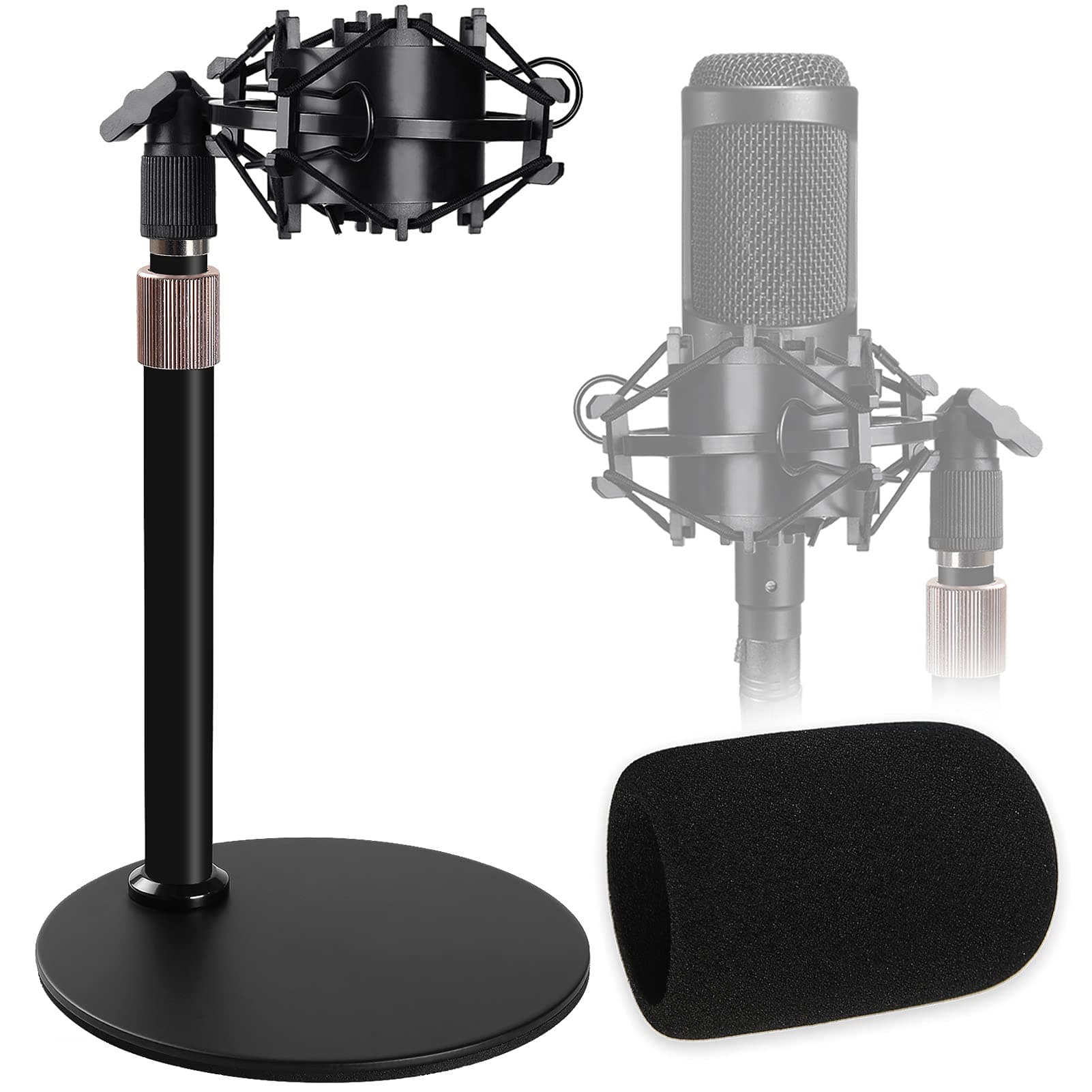 Frgyee Audio Technica Mic Stand with Shock Mount Foam Windscreen, AT2020 Microphone Stand with Pop Filter Shock Mount for Audio Technica AT2020 AT2020USB+ AT2035 ATR2500 Condenser Microphone