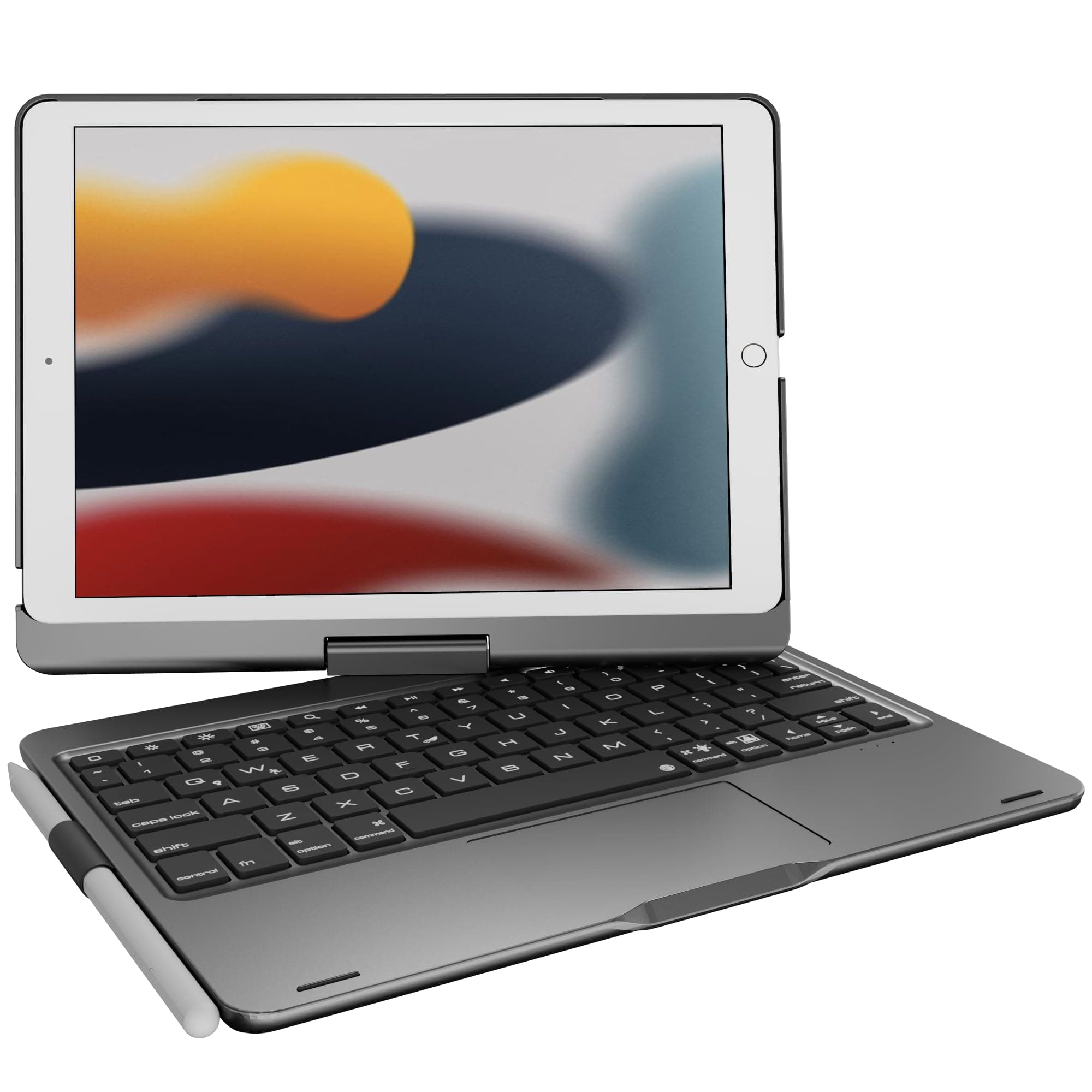 Wireless Keyboard Case for 2021 Apple iPad 10.2 inch 9th 8th 7th, iPad Air 3rd and iPad Pro 10.5 2nd Generation: Rotatable Pencil Holder Trackpad RGB Backlit Space Gray