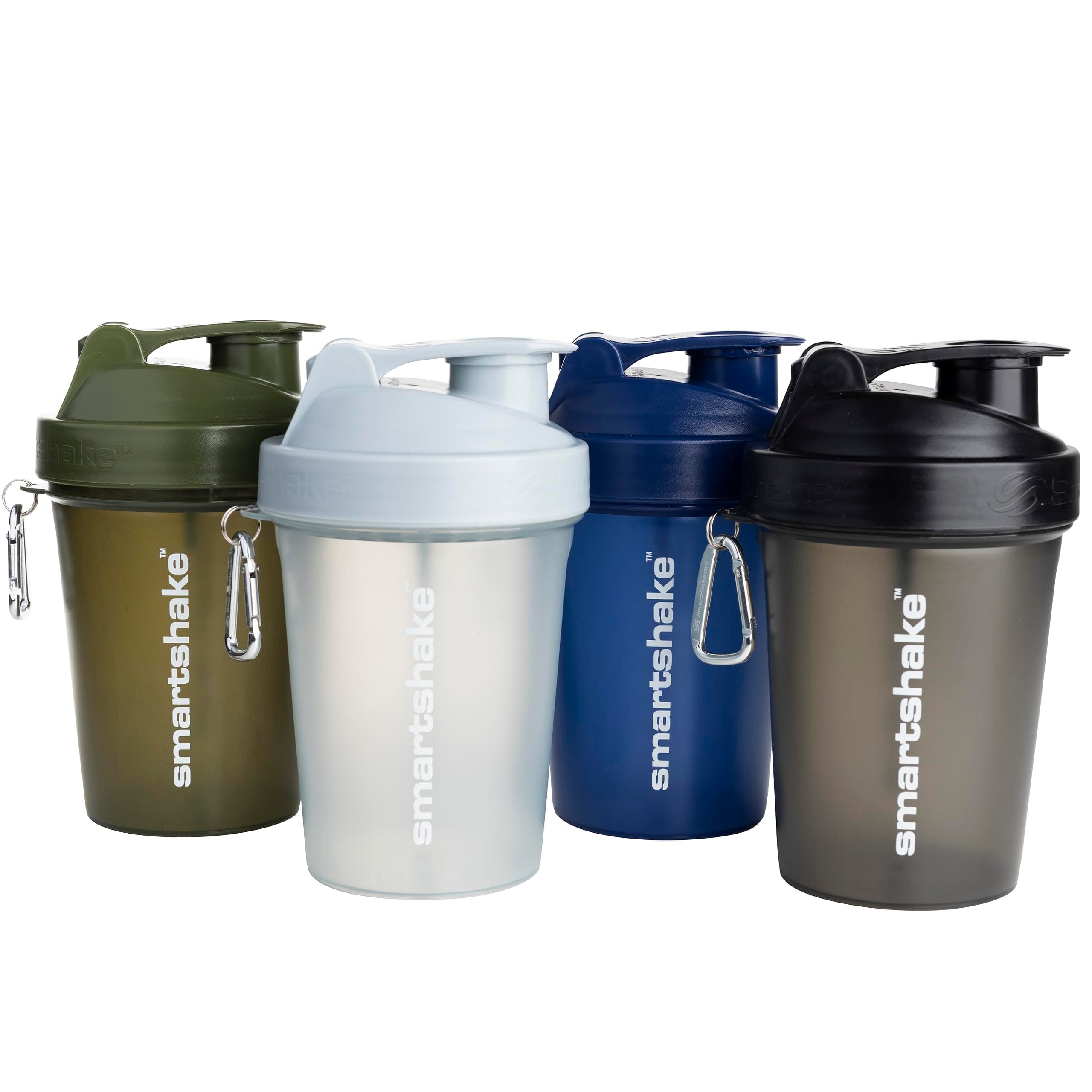 Lite 4-Pack Protein Shaker Bottle 400 ml | 13.5 oz - Leakproof Screw-on Lid - BPA Free – Unisex - (Mist Grey, Army Green, Black, Navy Blue)