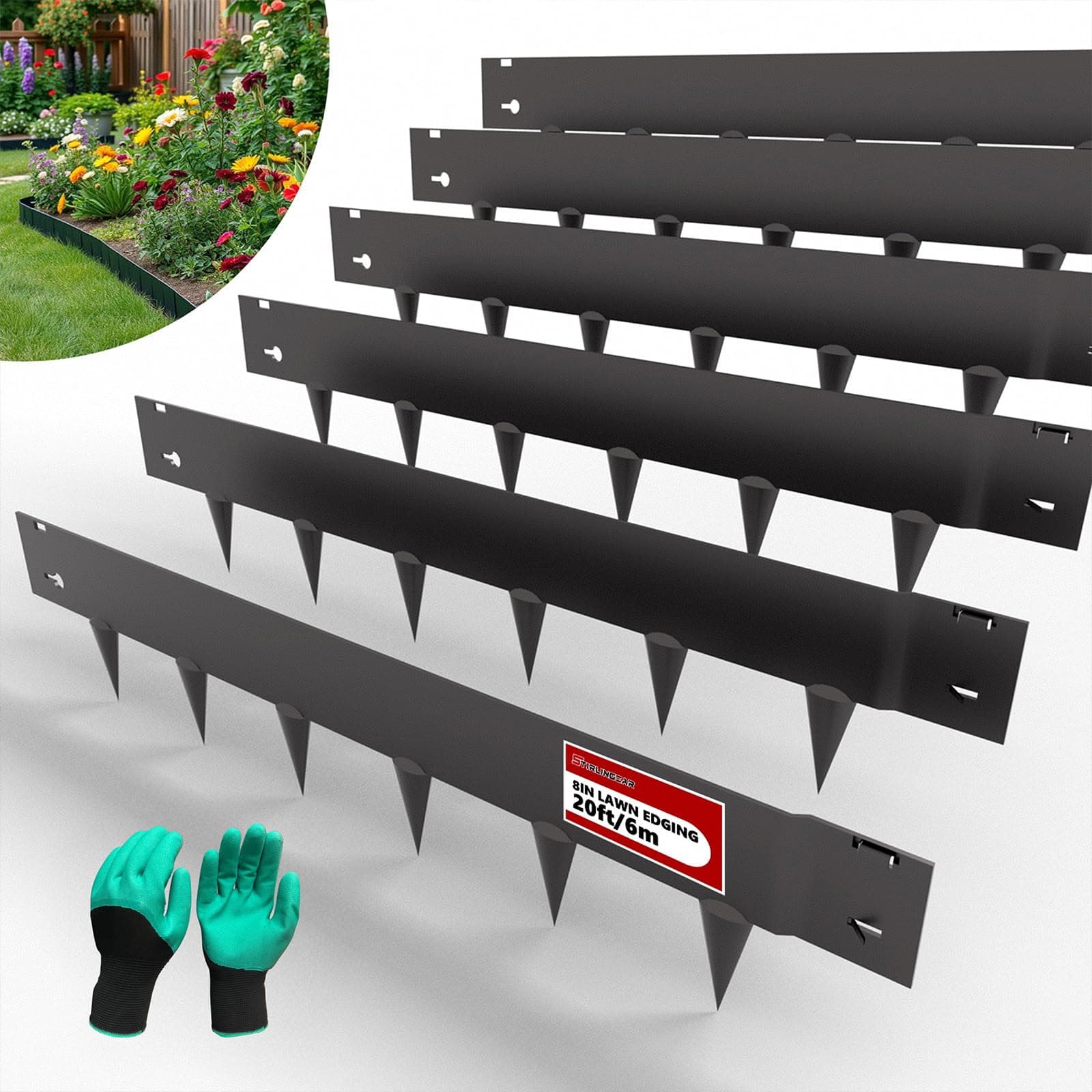 20ft. Galvanized Steel Landscape Edging (6-Pack) – 40" x 8" Metal Garden Bord...